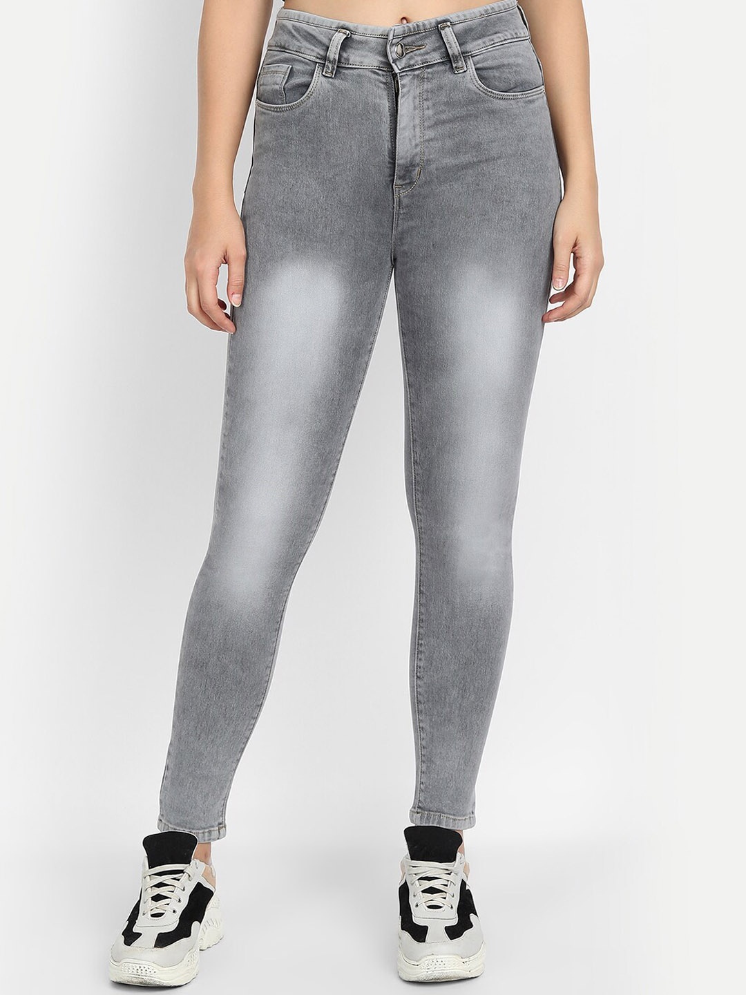 

River Of Design Jeans Women Grey Skinny Fit High-Rise Heavy Fade Stretchable Jeans