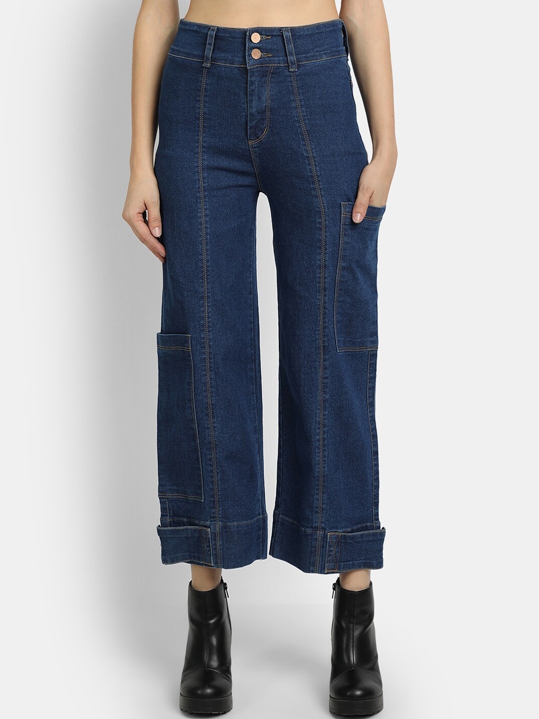 

River Of Design Jeans Women Blue Wide Leg High-Rise Stretchable Jeans