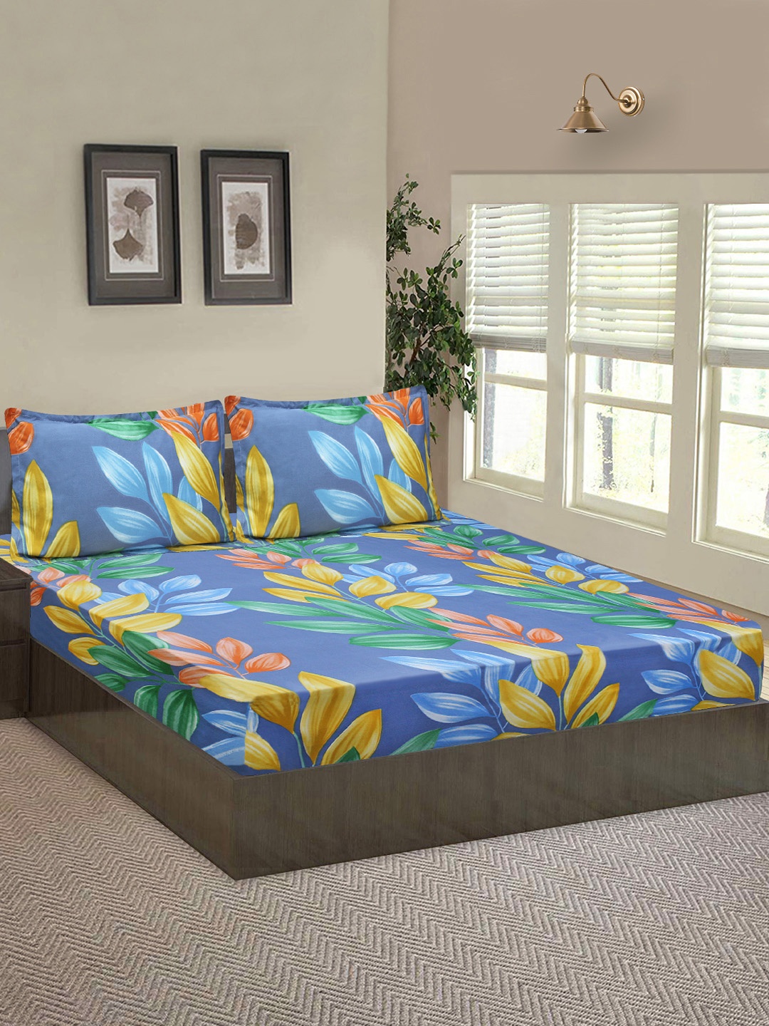 

Good Homes by Home Candy Blue Floral 144 TC Queen Bedsheet with 2 Pillow Covers