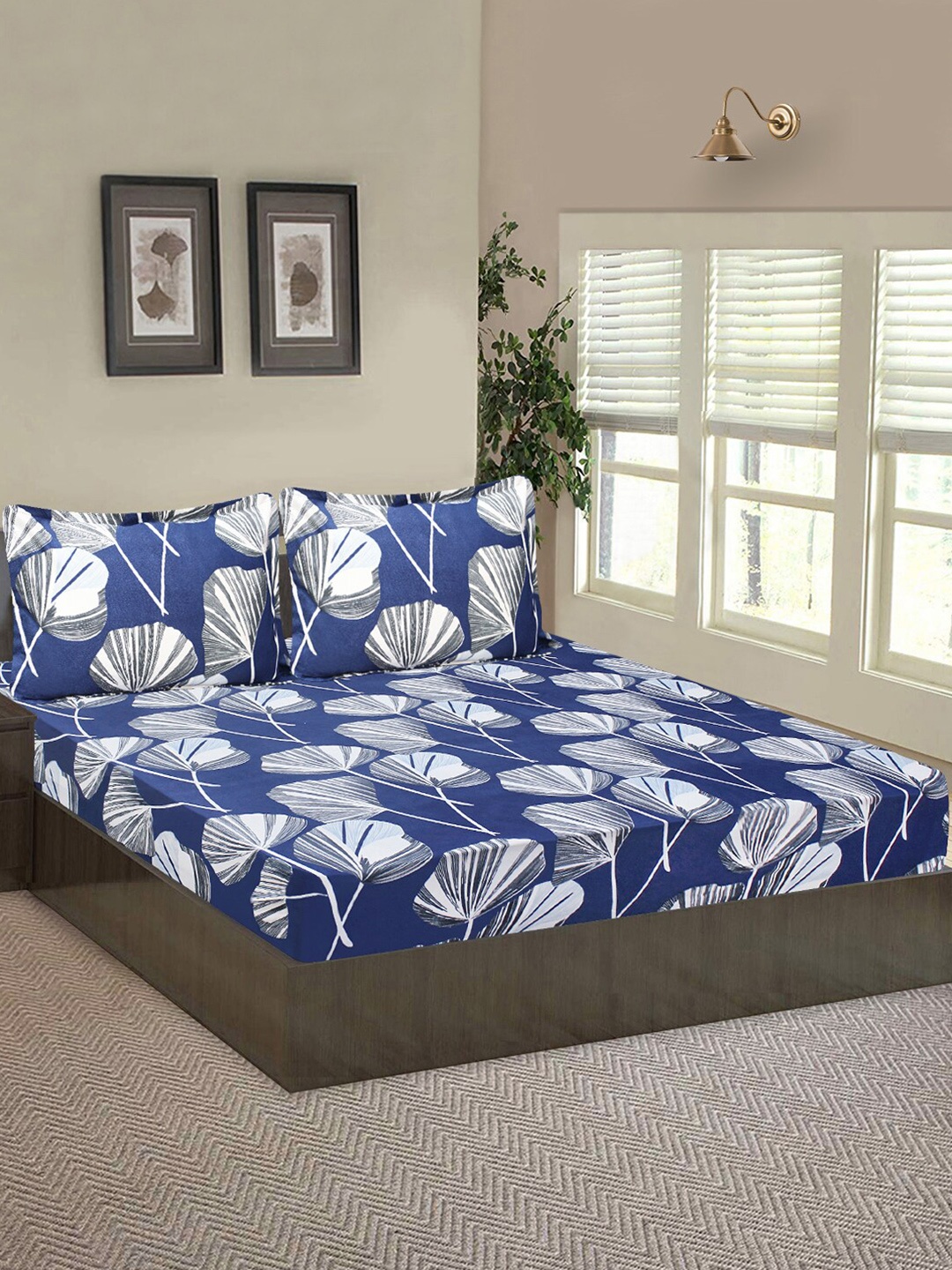 

Good Homes by Home Candy Blue Floral 144 TC Queen Bedsheet with 2 Pillow Covers