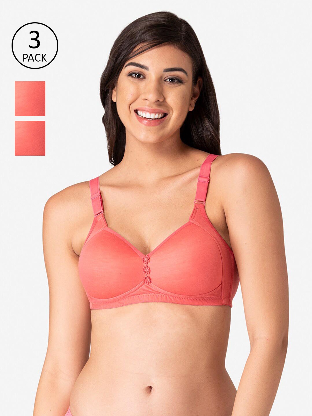 

KOMLI Coral Pack Of 3 Lightly Padded Minimizer Bra