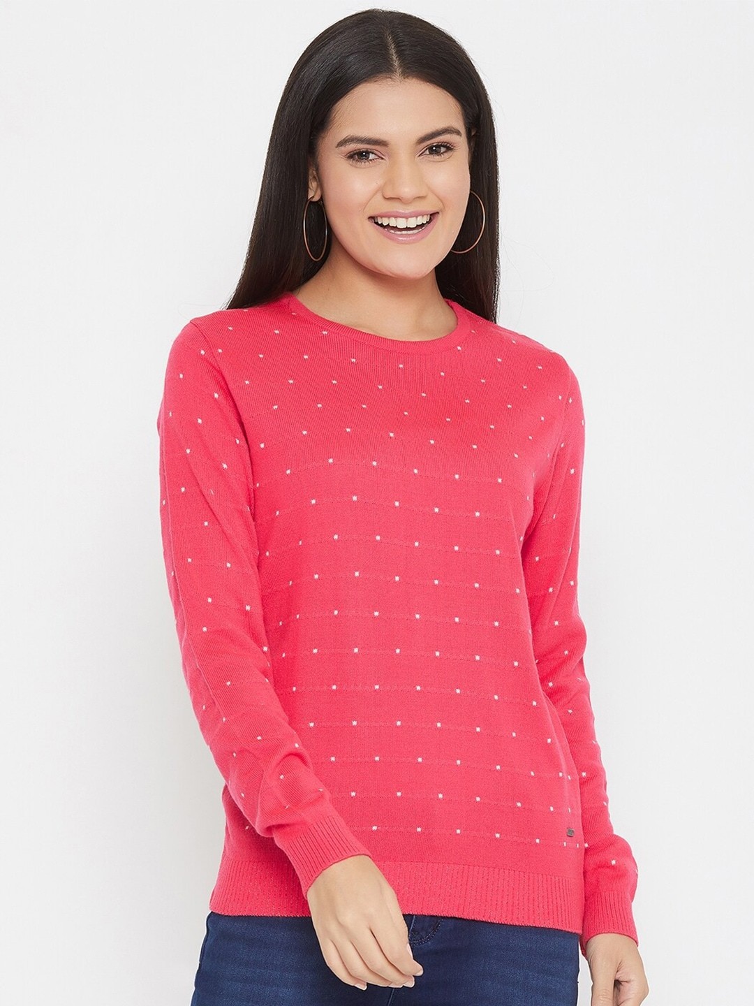 

Crimsoune Club Women Pink & White Fair Isle Printed Pullover
