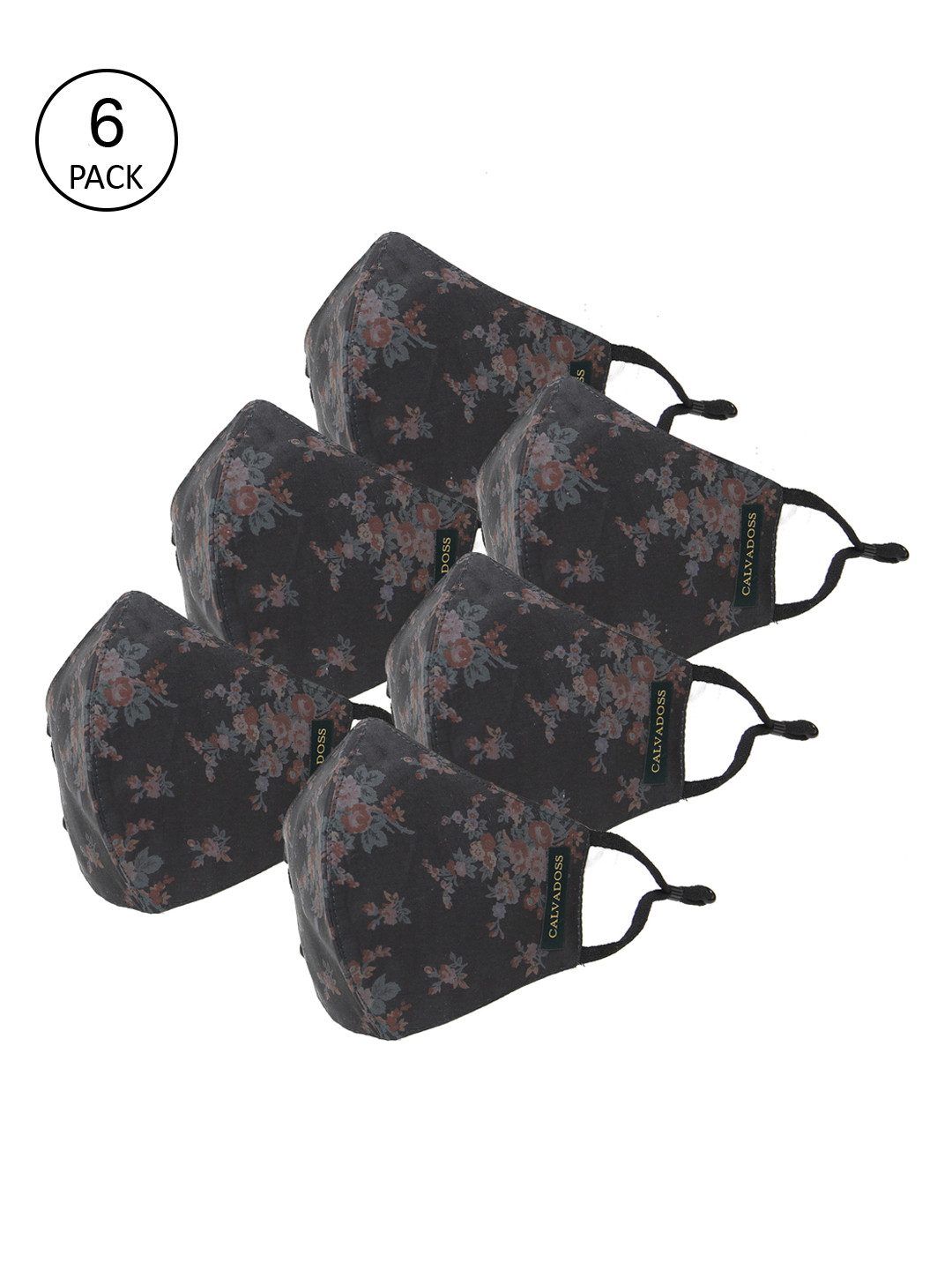 

Calvadoss Men Pack Of 6 Printed 3-Ply Reusable Cotton Cloth Masks, Grey