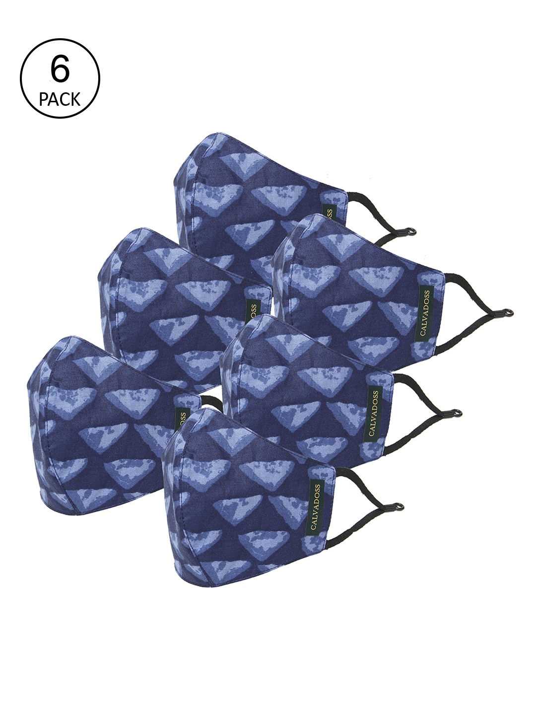 

Calvadoss Men Pack Of 6 Blue Printed 3-Ply Reusable Cotton Cloth Masks