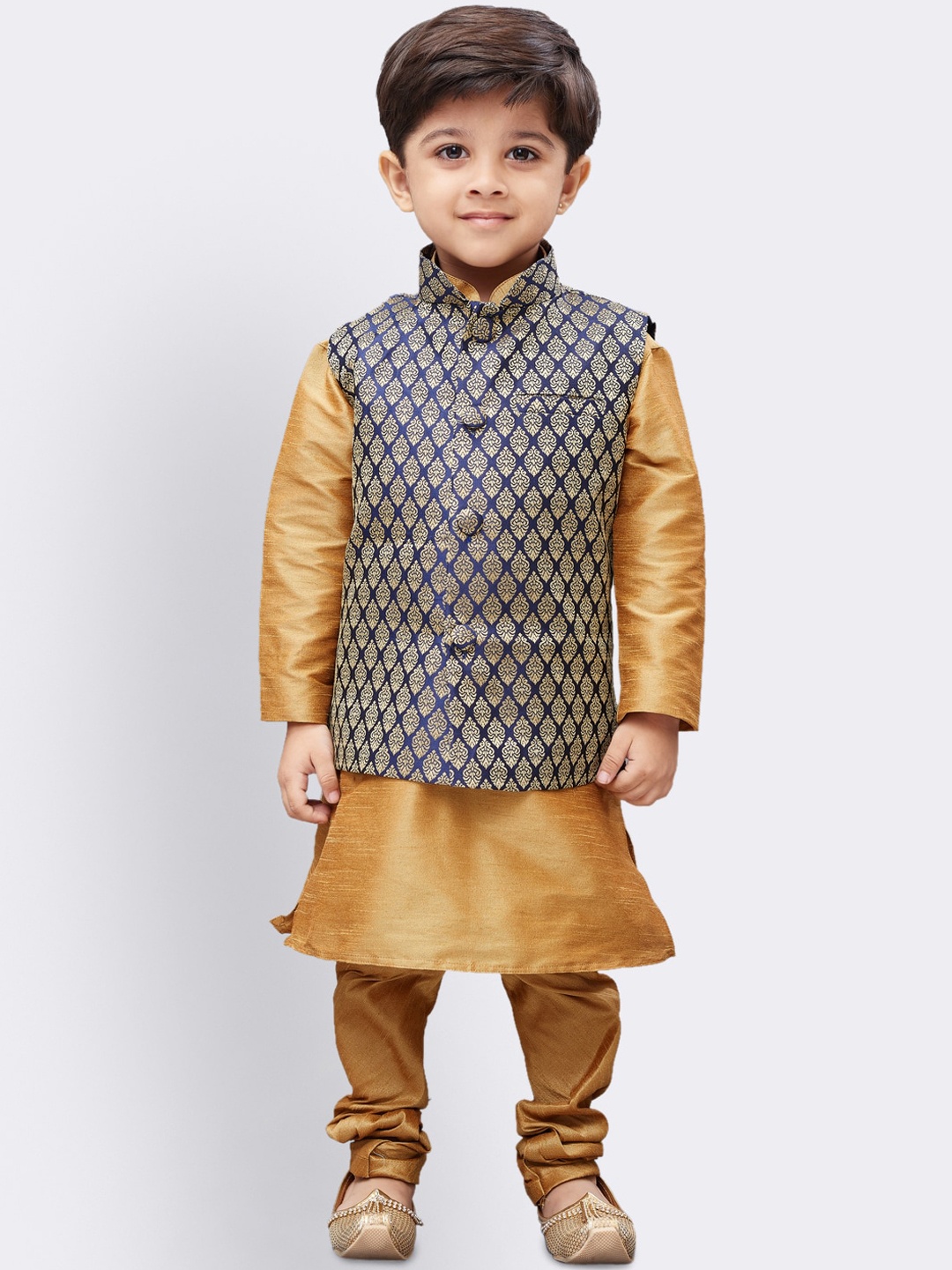 

JBN Creation Boys Gold Ethnic Motifs Printed Jacket with Kurta & Churidar