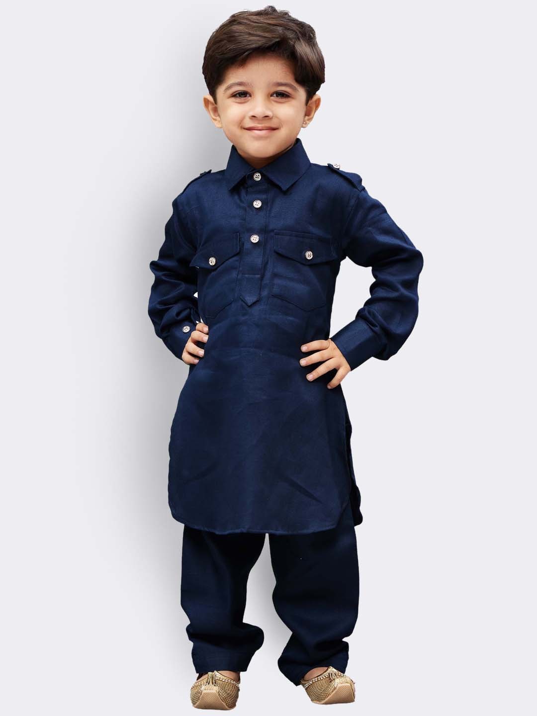 

JBN Creation Boys Navy Blue Regular Pure Cotton Kurta with Pyjamas