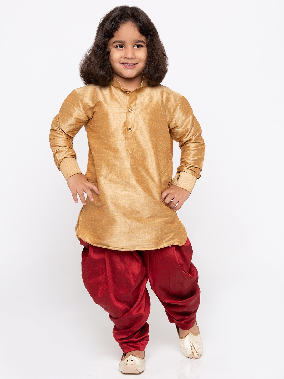 

JBN Creation Boys Gold-Toned Regular Kurta with Dhoti Pants