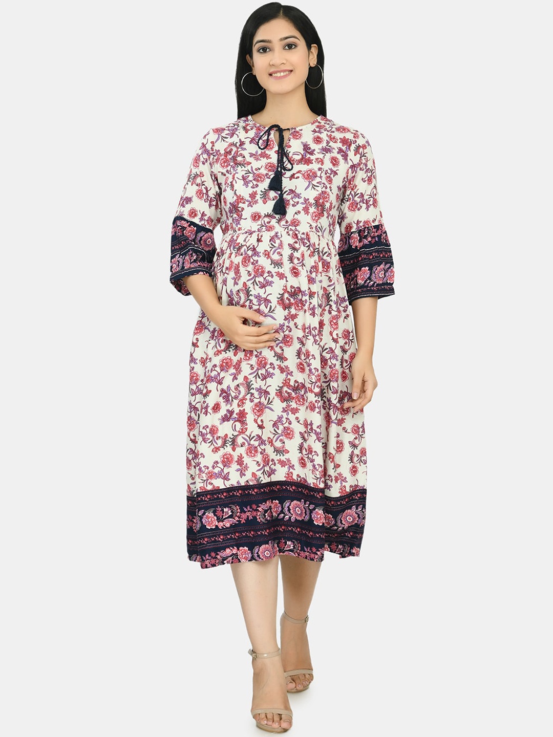 

Aaruvi Ruchi Verma Women White & Pink Floral Maternity Dress