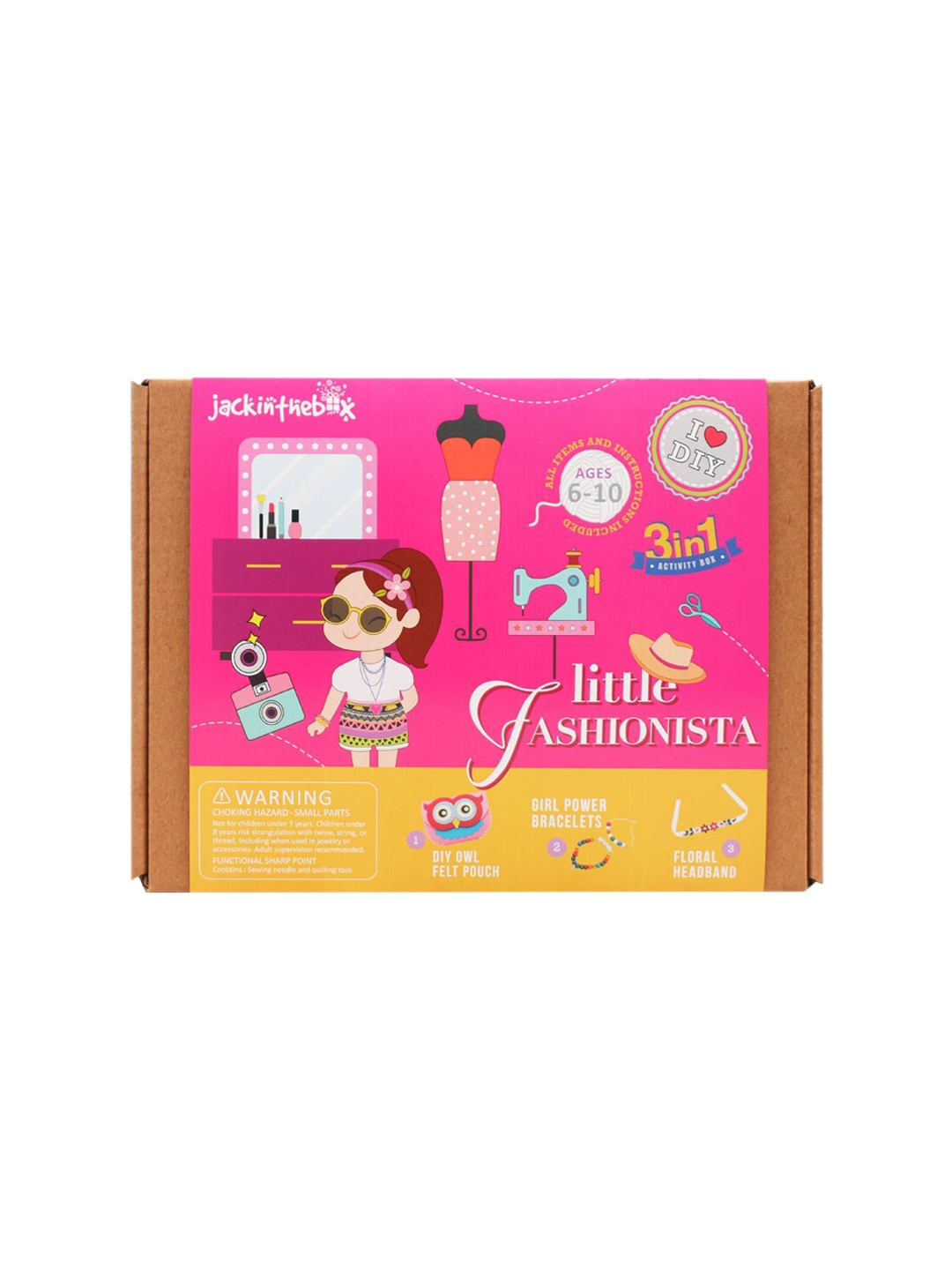 

jackinthebox Girls Pink & Brown Little Fashionista 3-in-1 DIY Craft Kit