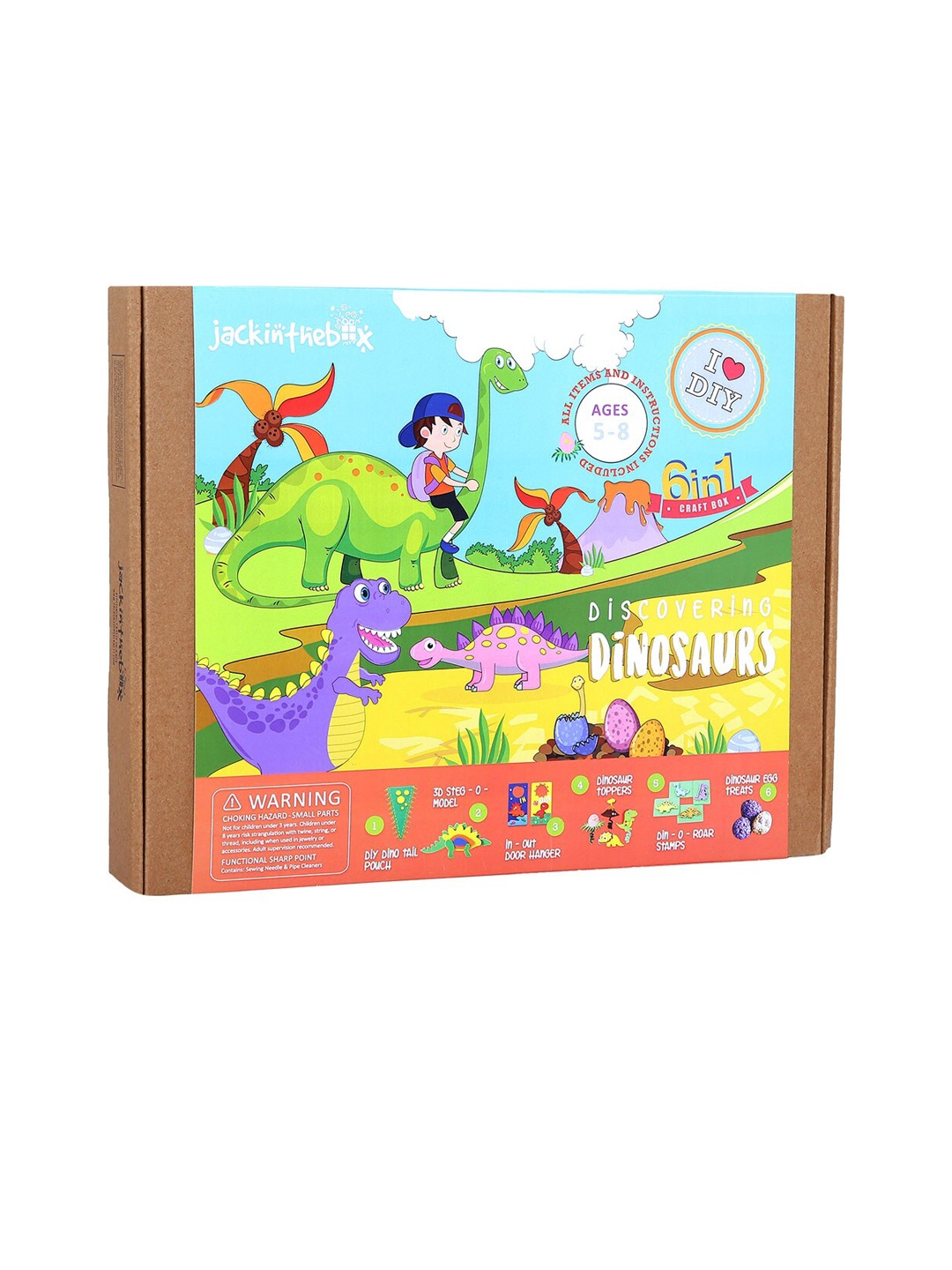 

jackinthebox Kids Green & Blue Discovering Dinosaurs 6-in-1 DIY Craft Kit