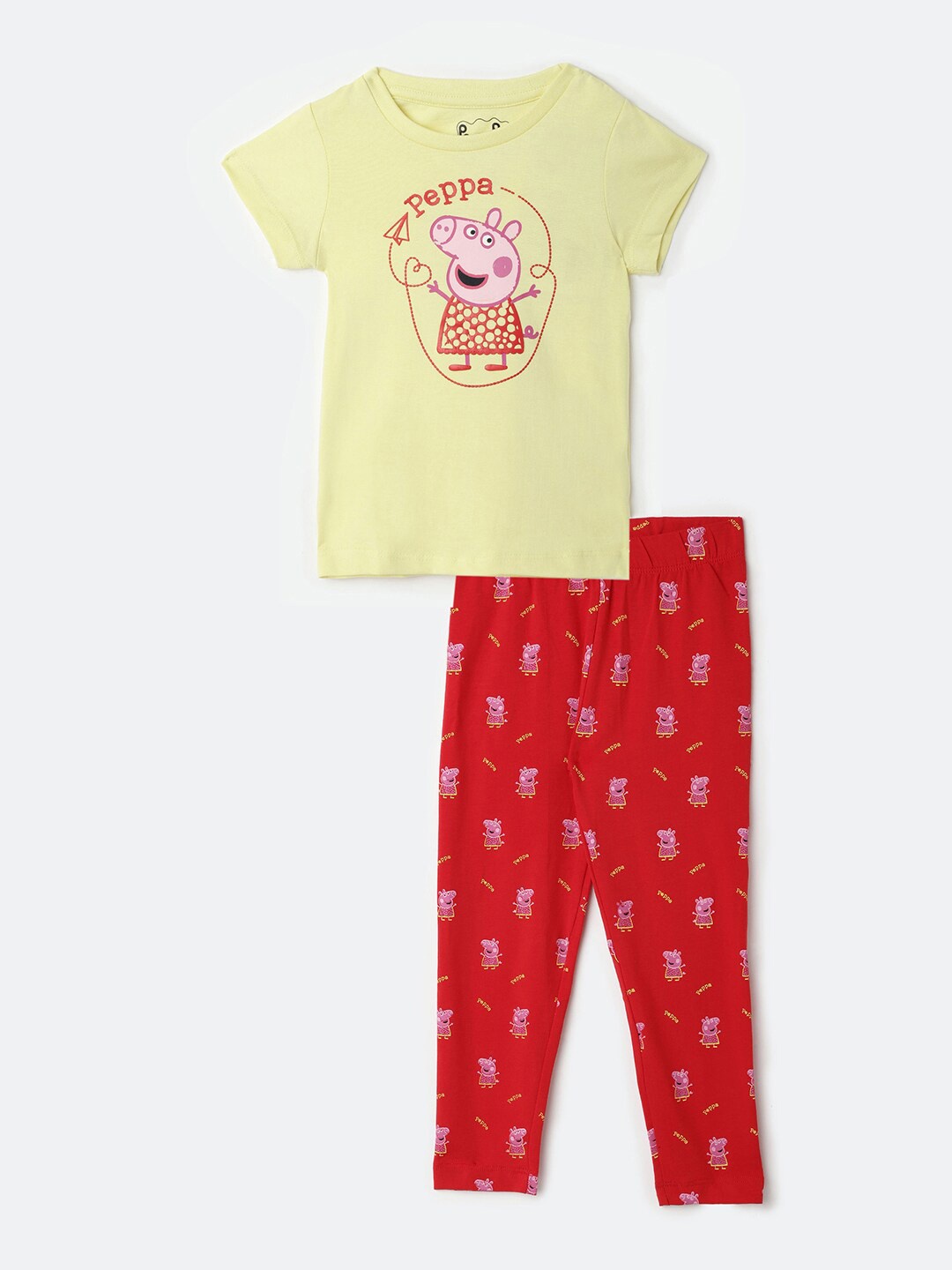 

Colt Girls Yellow & Red Peppa Pig Printed Pure Cotton T-shirt with Pyjamas