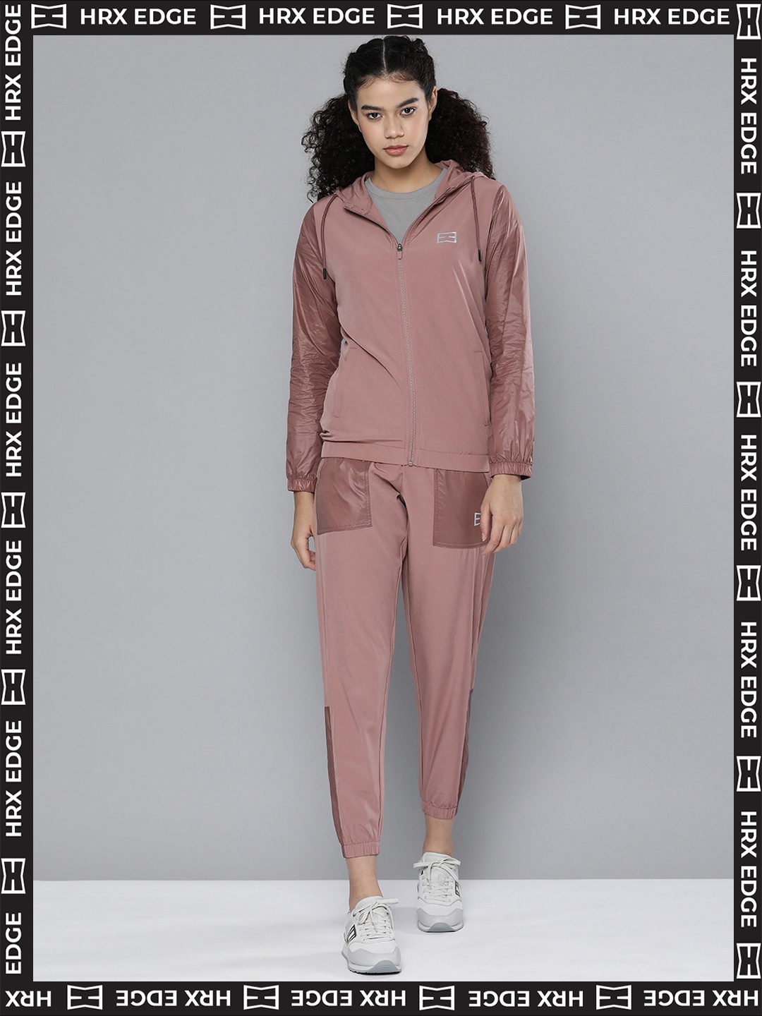 

HRX By Hrithik Roshan EDGE Lifestyle Women Morikau Rapid-Dry Solid Tracksuits, Pink
