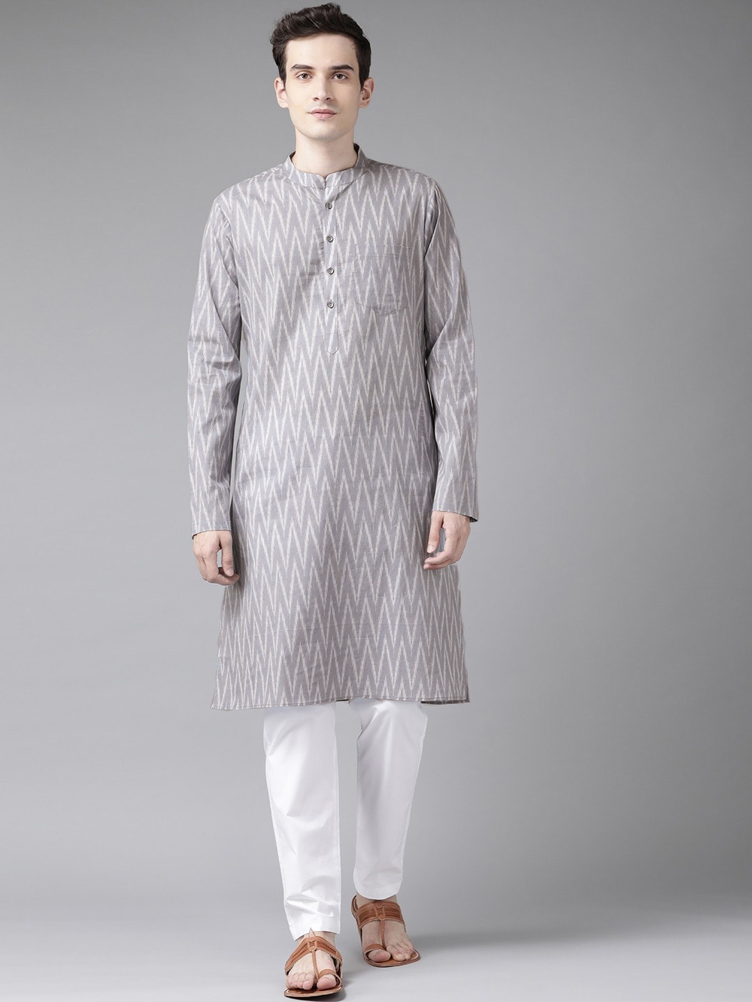 

See Designs Men Grey Striped Kurta