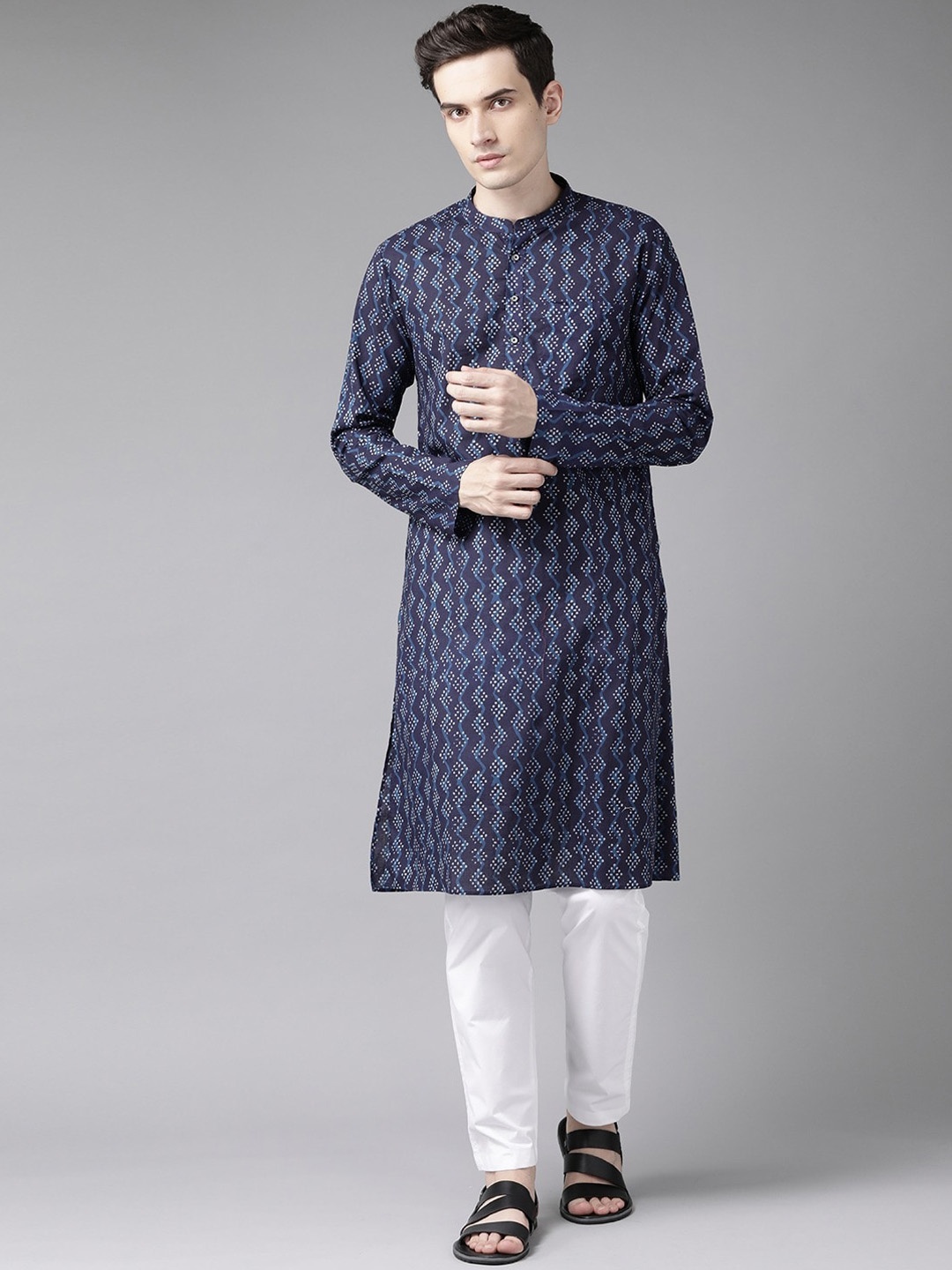 

See Designs Men Blue Printed Kurta