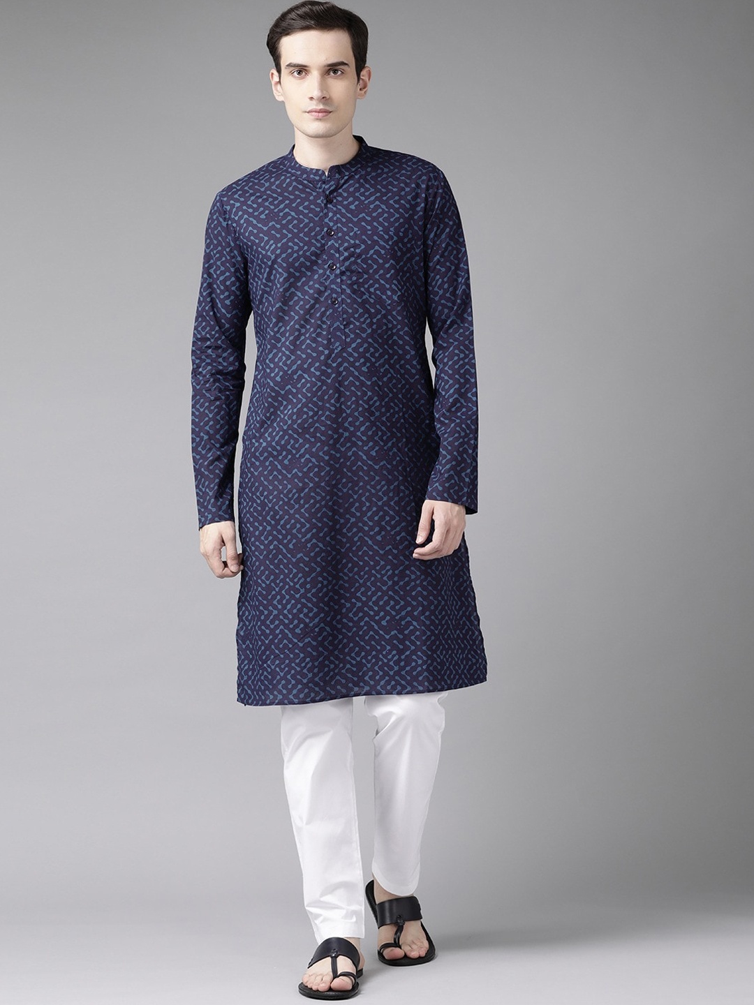 

See Designs Men Blue Printed Kurta