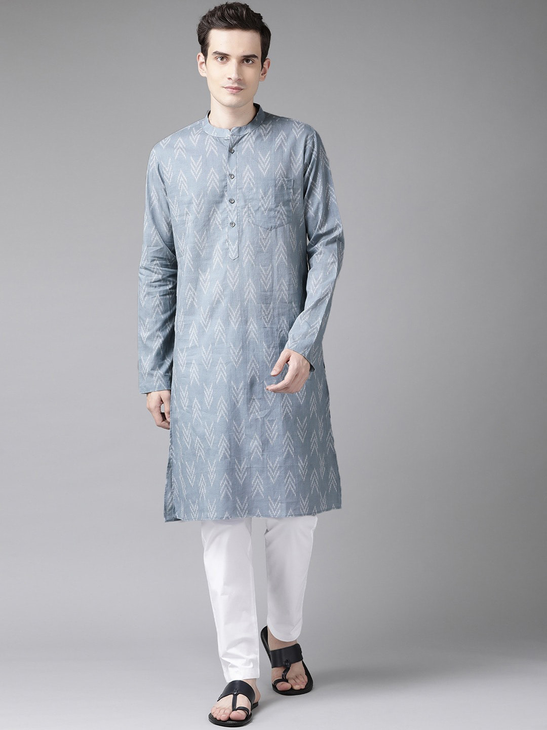 

See Designs Men Grey Printed Kurta