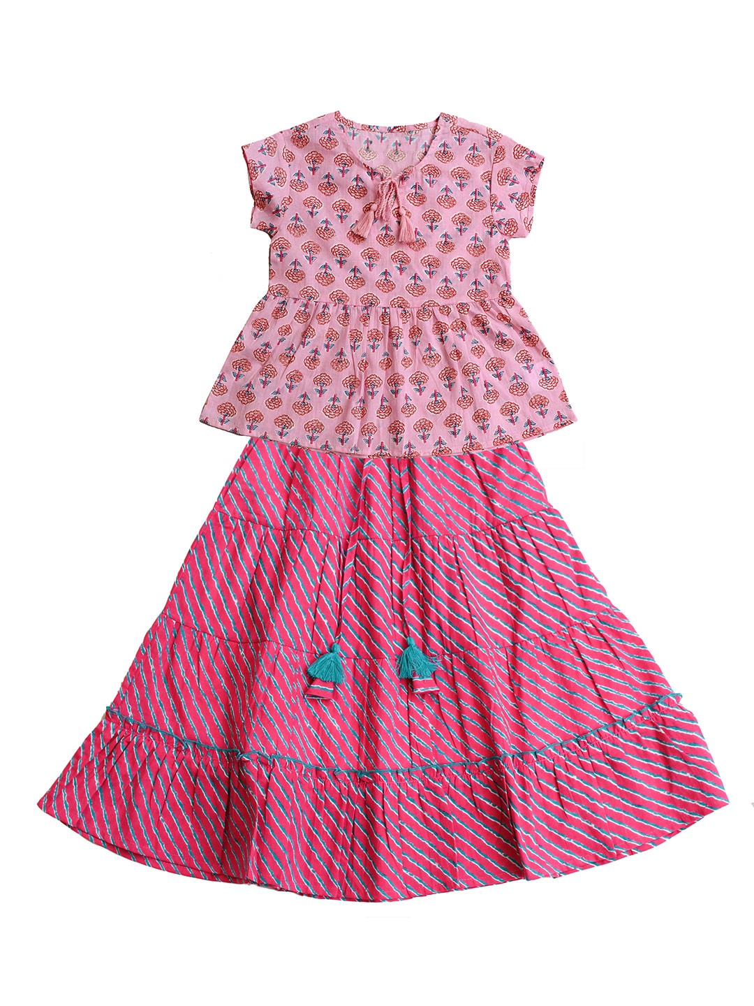 

My Little Lambs Girls Pink & Brown Printed Ready to Wear Lehenga & Choli