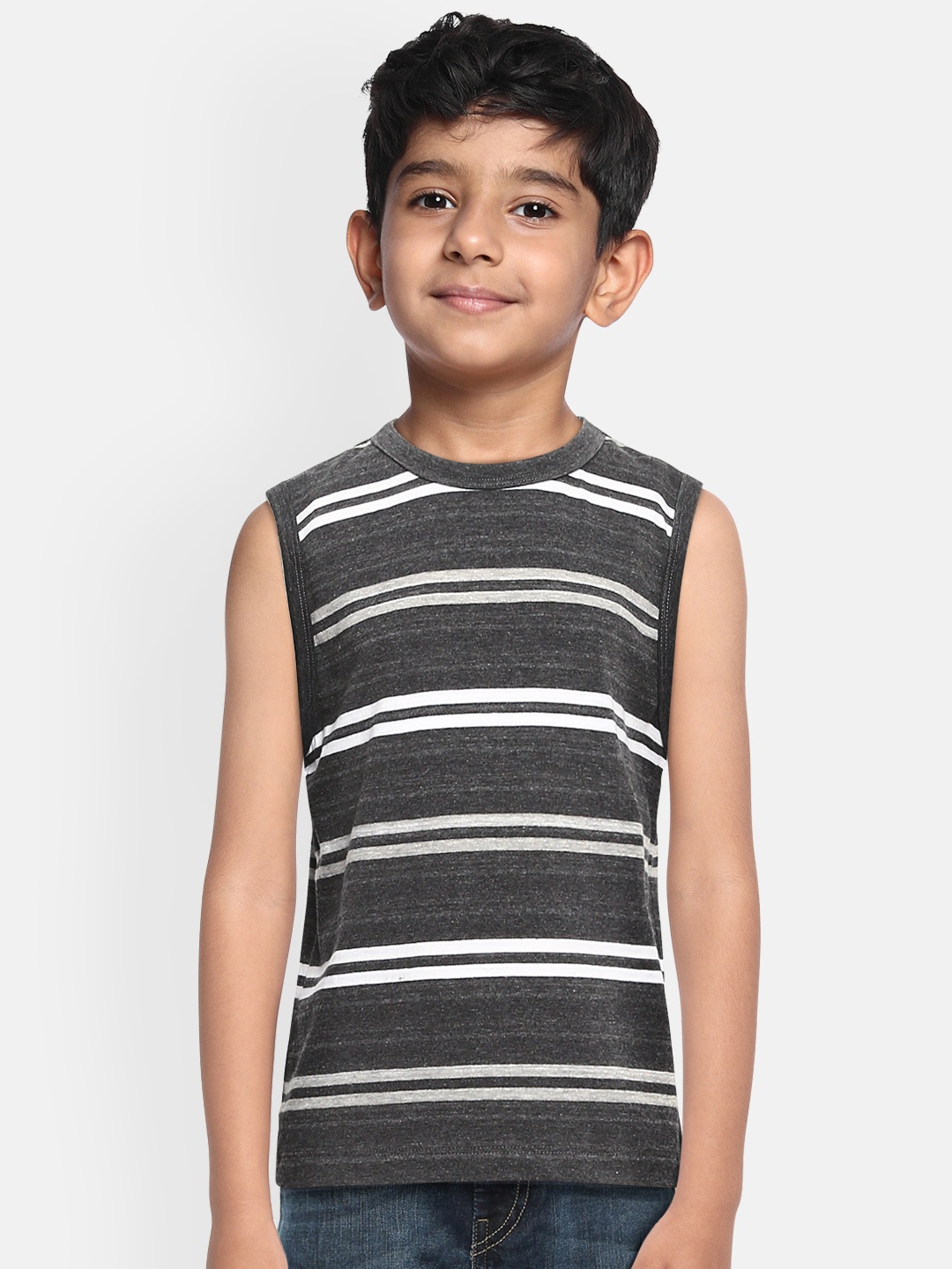 

METRO KIDS COMPANY Boys Grey & White Striped T-shirt