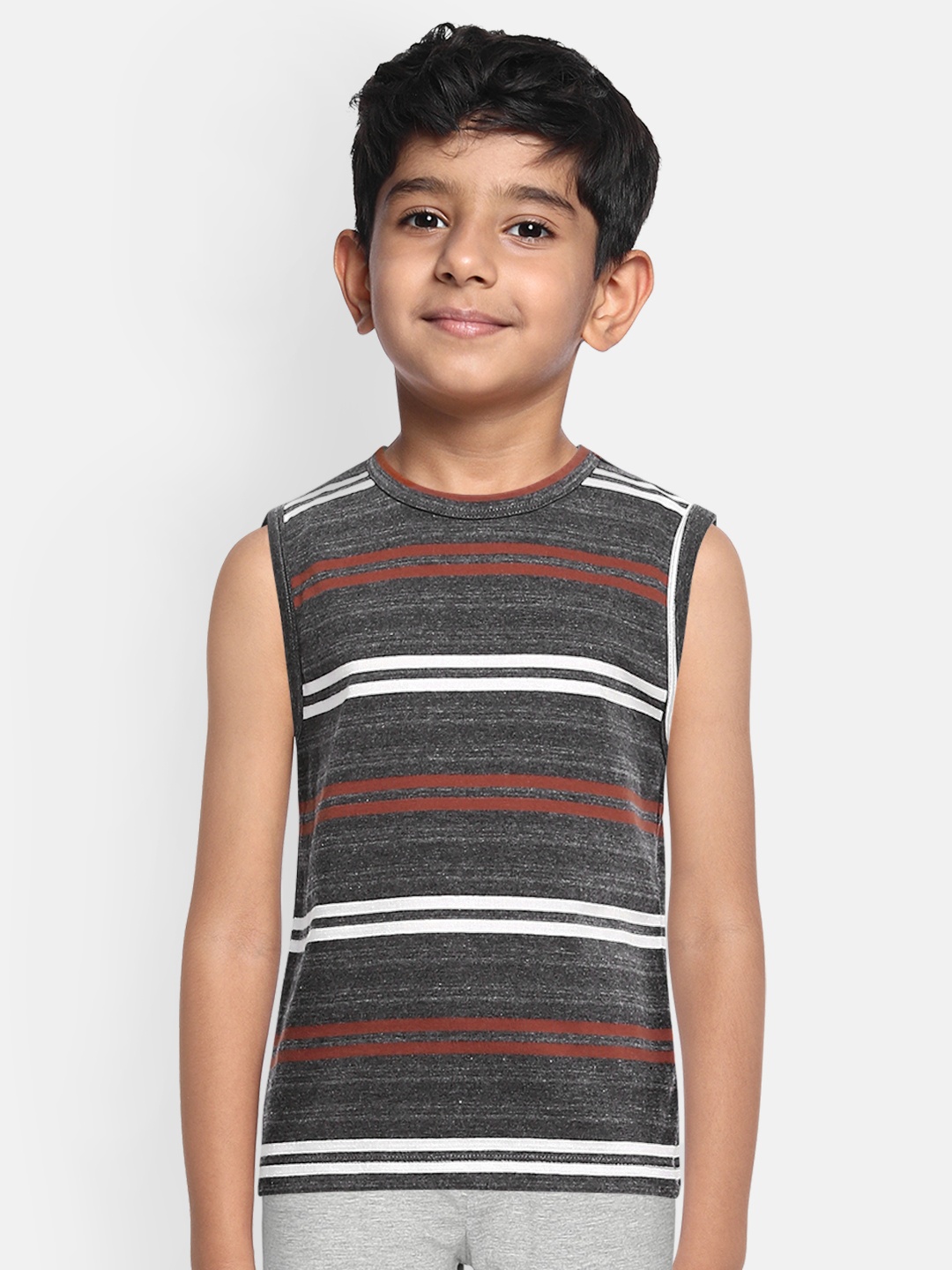 

METRO KIDS COMPANY Boys Grey & Red Striped T-shirt