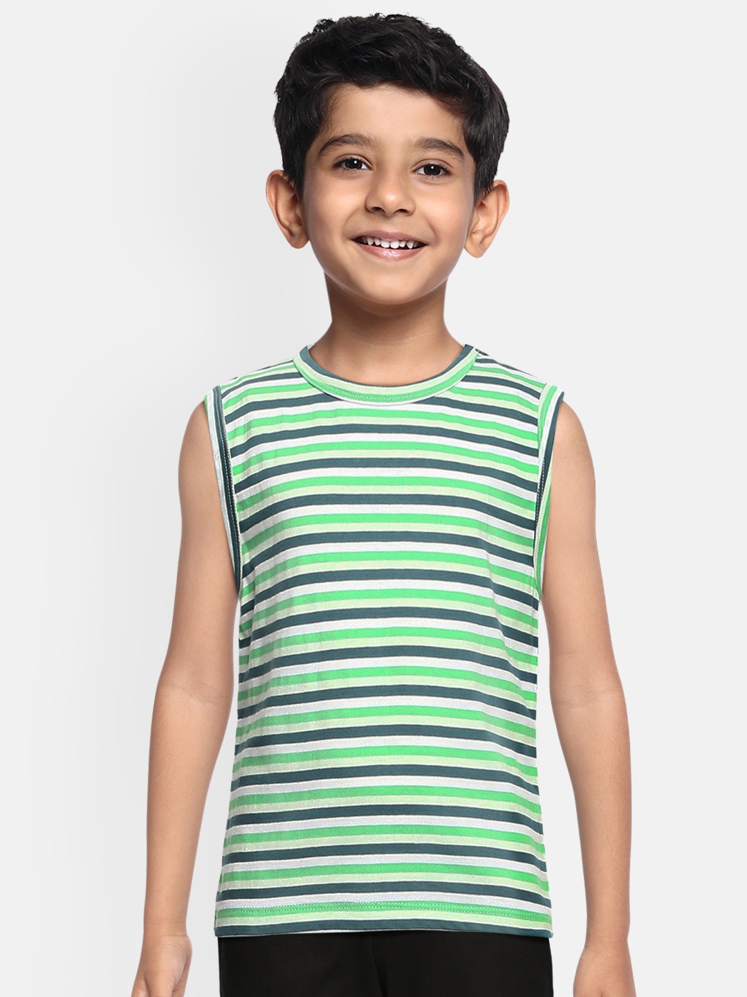 

METRO KIDS COMPANY Boys Green & White Striped T-shirt