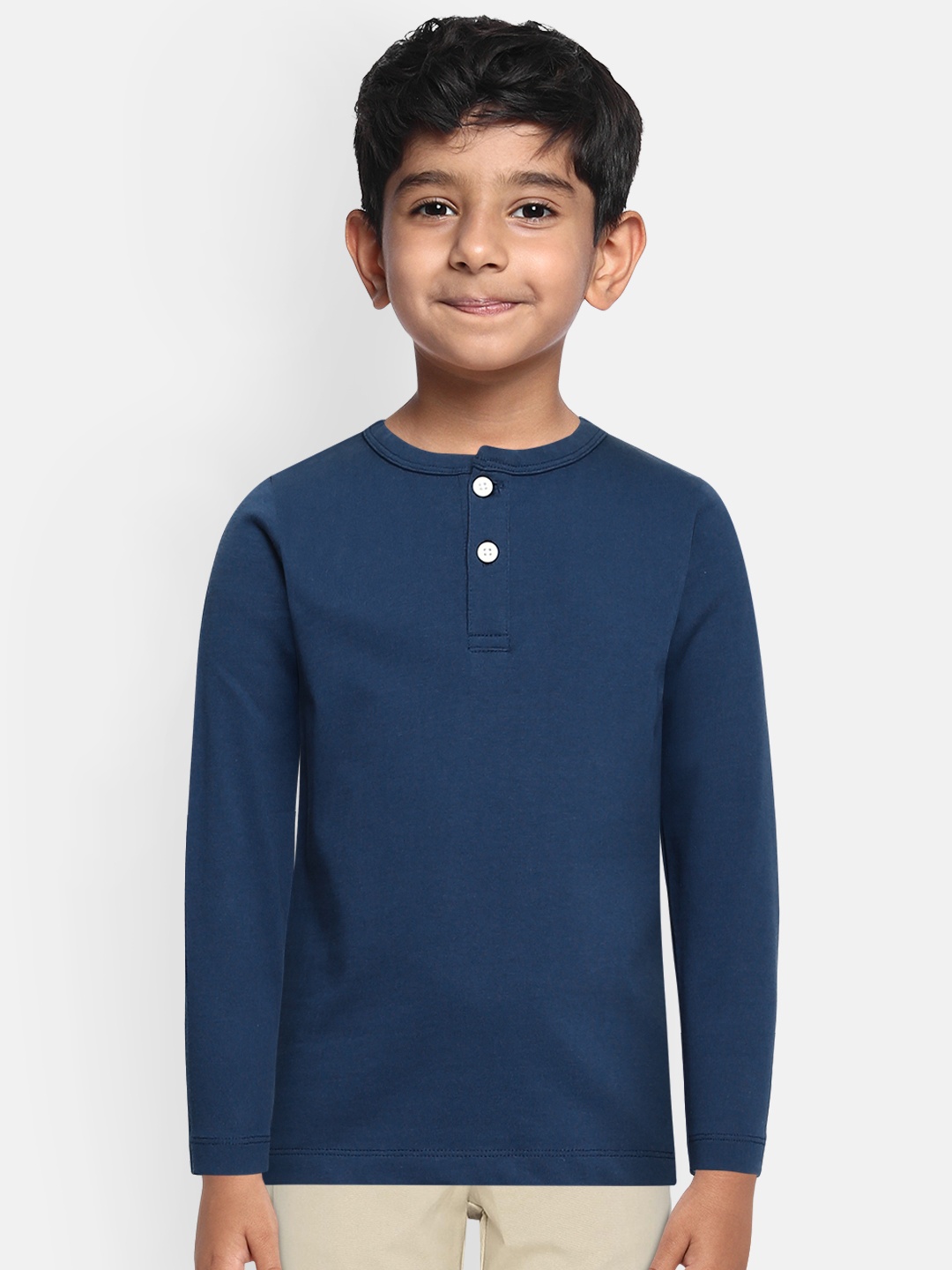 

METRO KIDS COMPANY Boys Blue Henley Neck T-shirt