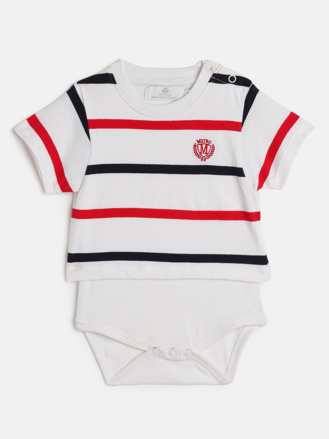 

METRO KIDS COMPANY Kids White & Red Striped Organic Cotton Rompers