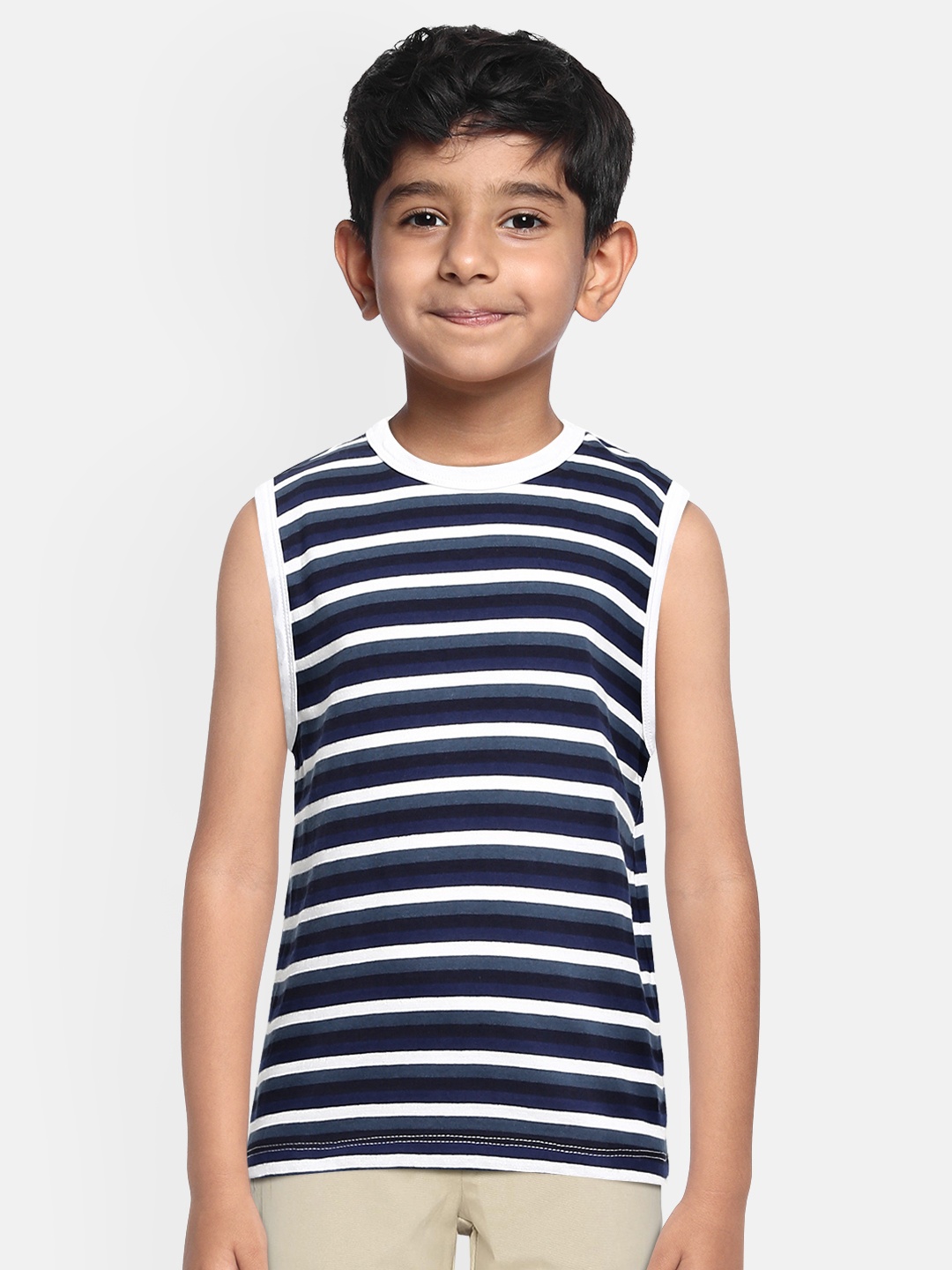 

METRO KIDS COMPANY Boys Navy Blue & White Striped T-shirt