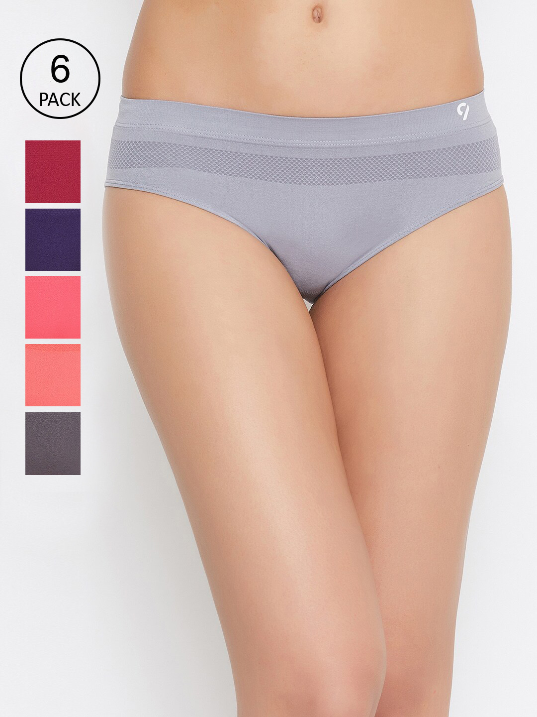 

C9 AIRWEAR Women Seamless Pack Of 6 Assorted Solid Basic Briefs, Grey