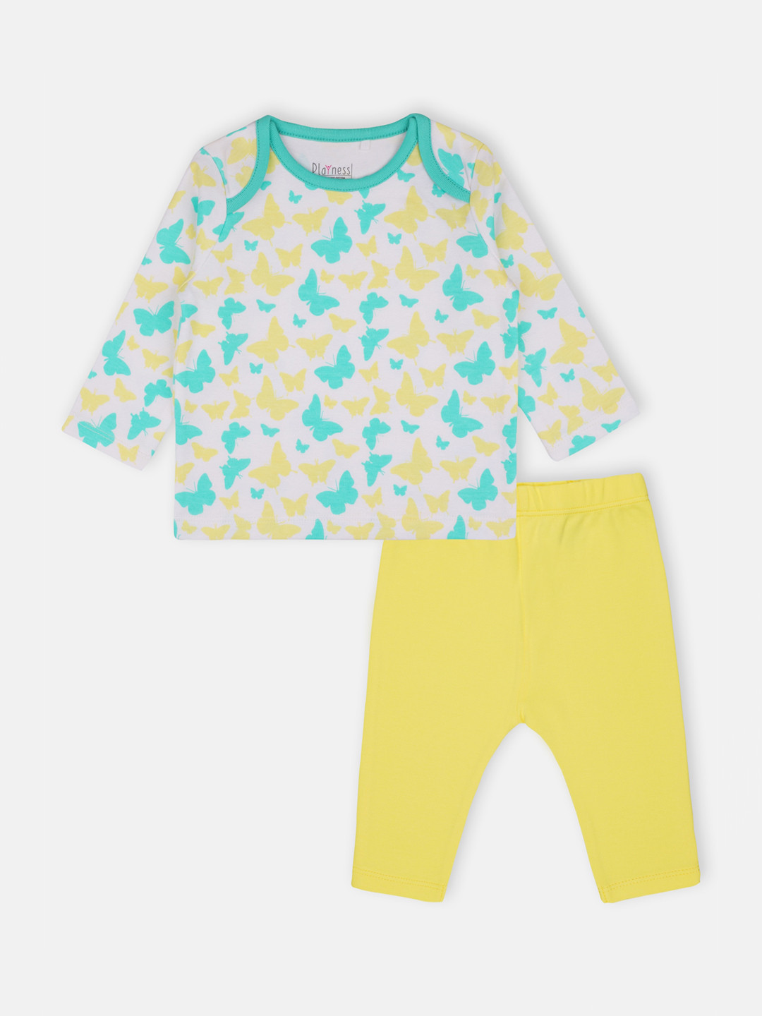 

PLAYNESS Unisex Kids White & Yellow Printed Night suit