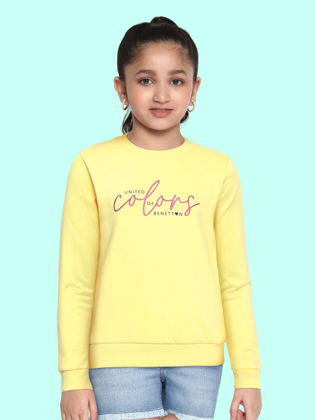 

United Colors of Benetton Girls Yellow Brand Logo Printed Sweatshirt