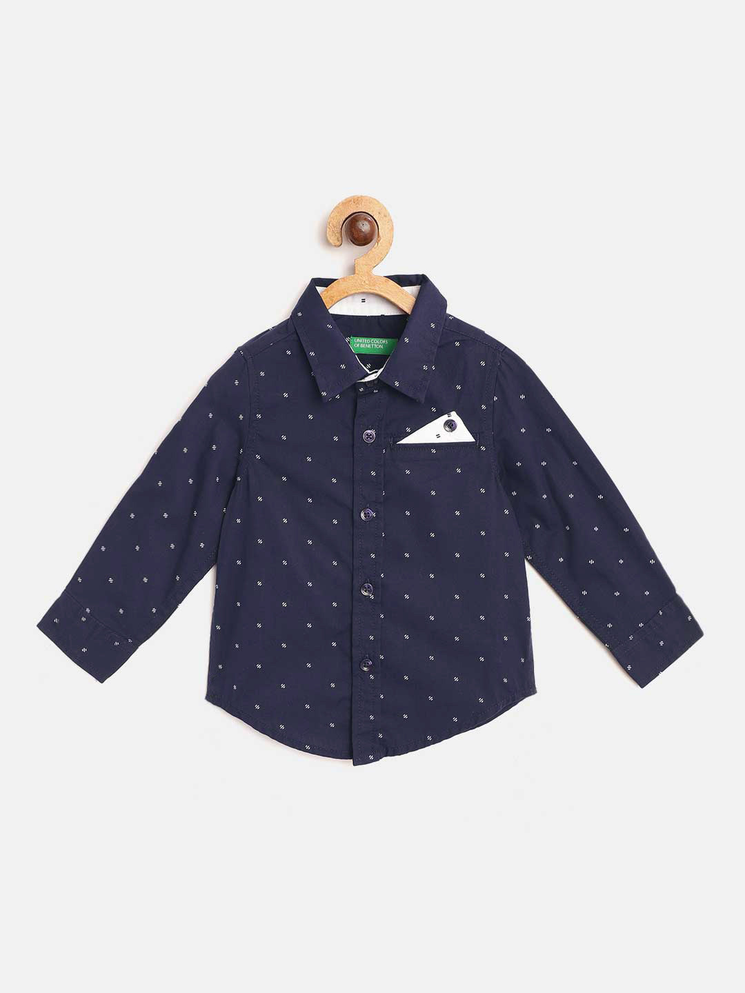 

United Colors of Benetton Boys Navy Blue & White Pure Cotton Printed Casual Shirt