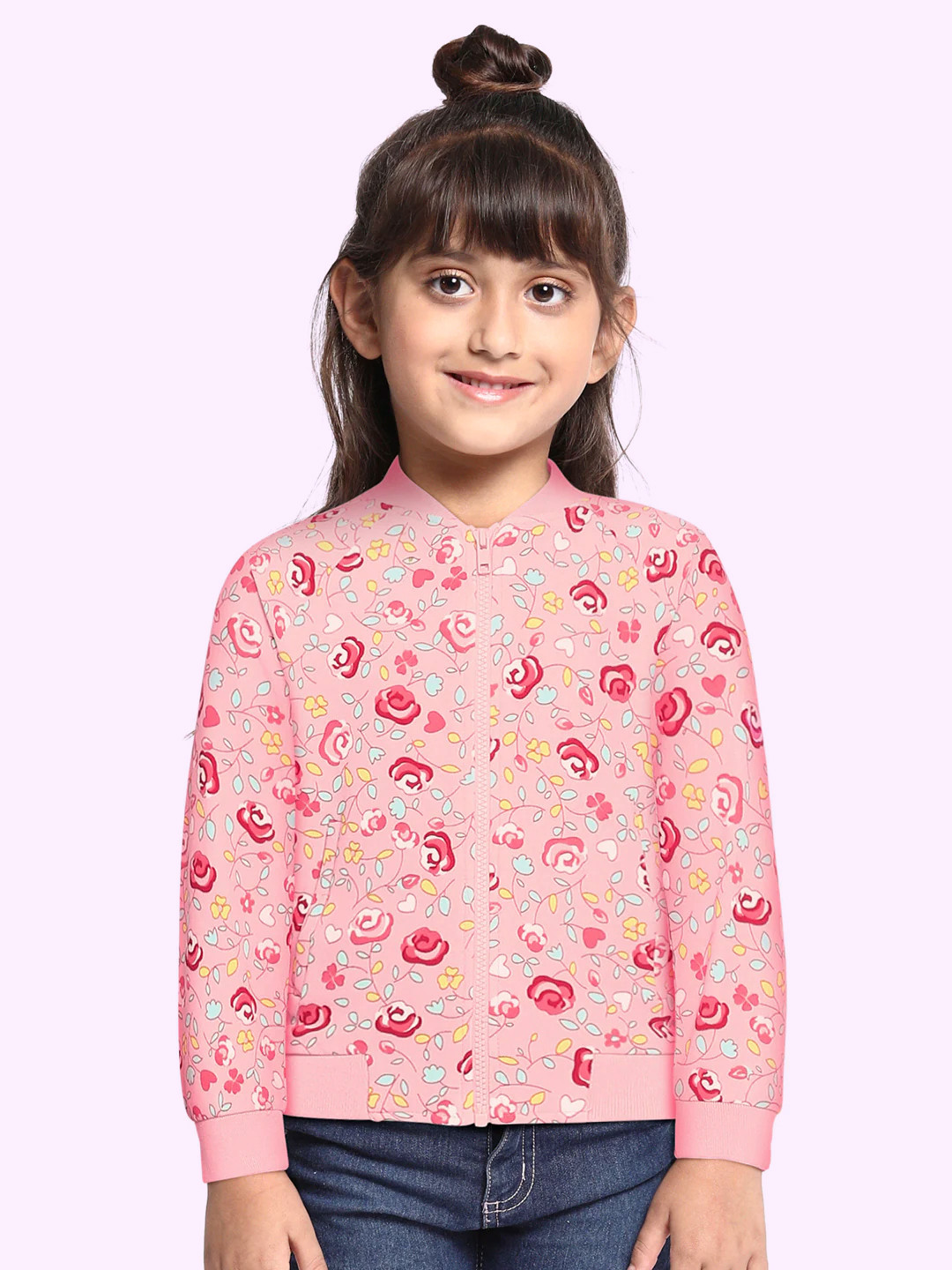 

United Colors of Benetton Girls Pink & Green Floral Print Bomber Jacket