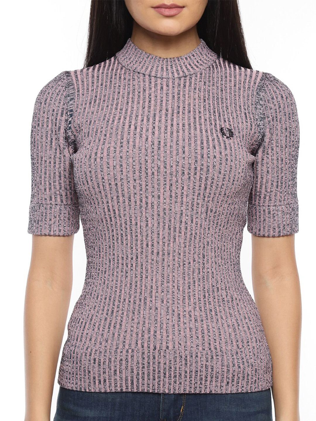

Fred Perry Women Pink & Grey Striped Pullover Sweater