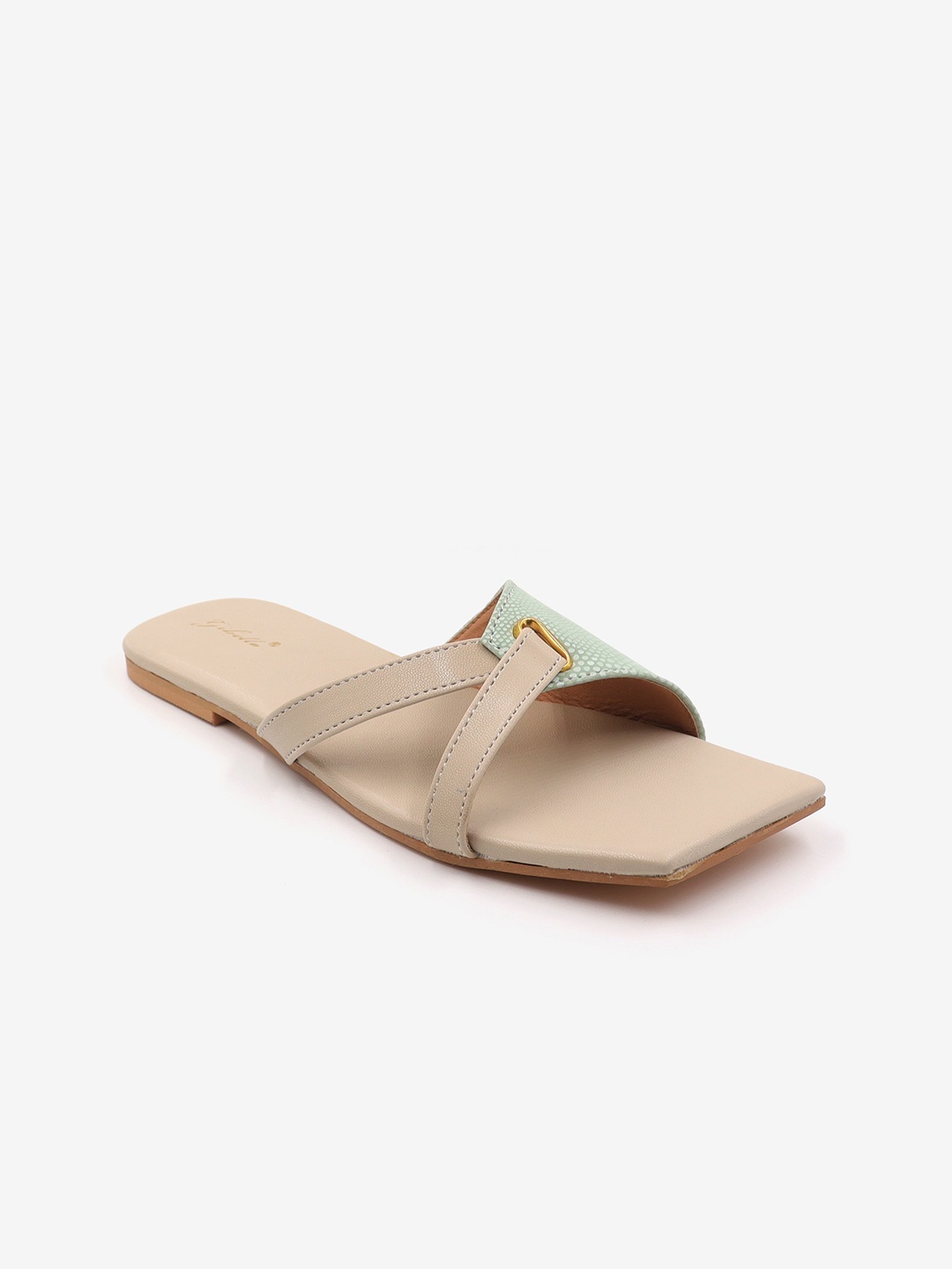 

Gibelle Women Beige & Sea Green Printed Open Toe Flats