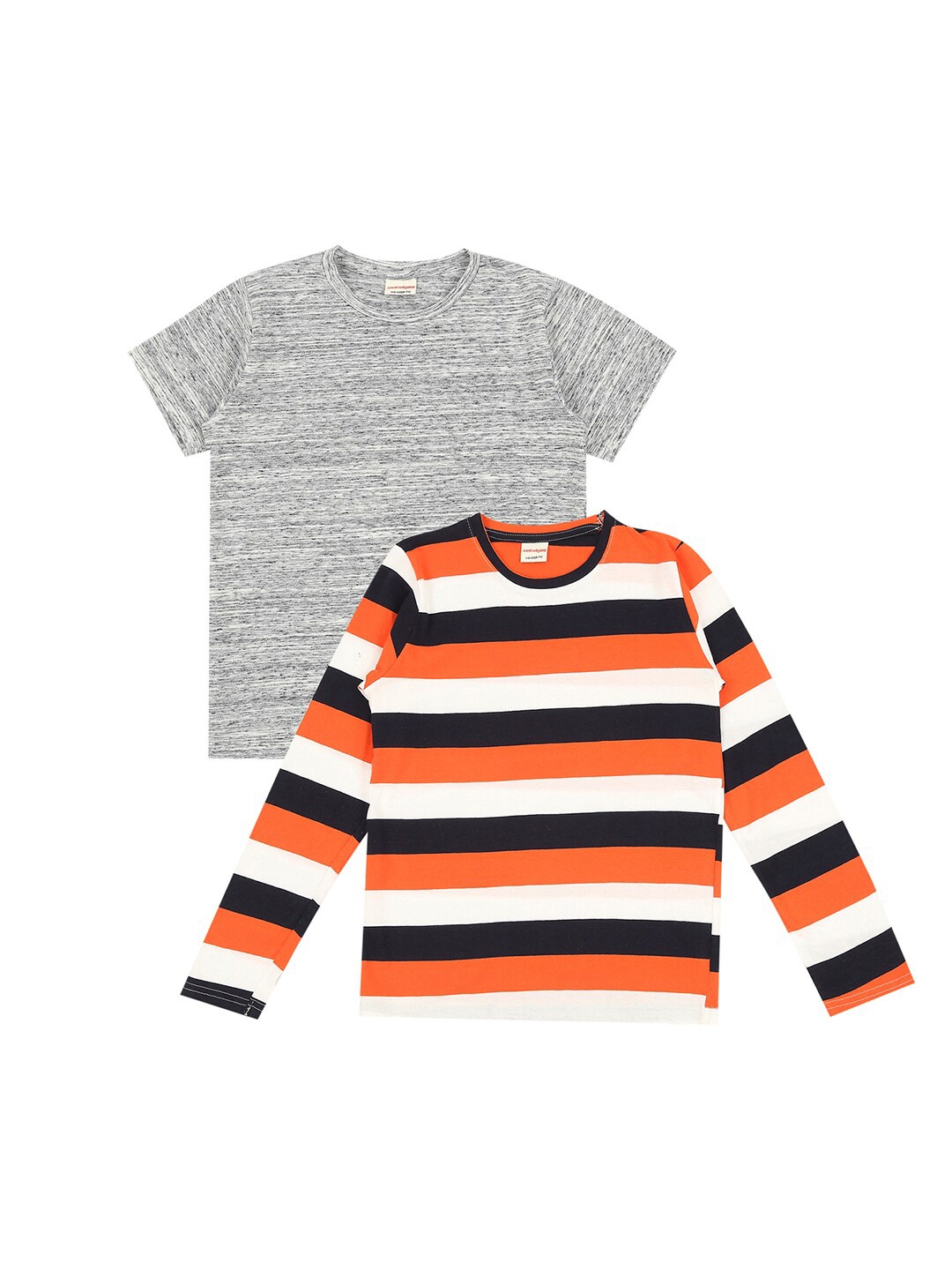 

RAINE AND JAINE Boys Orange 2 Striped Henley Neck Applique T-shirt