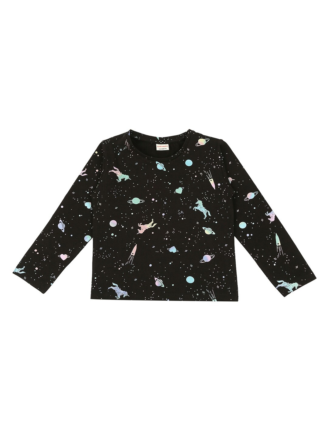 

RAINE AND JAINE Girls Black 2 Printed Polo Collar T-shirt