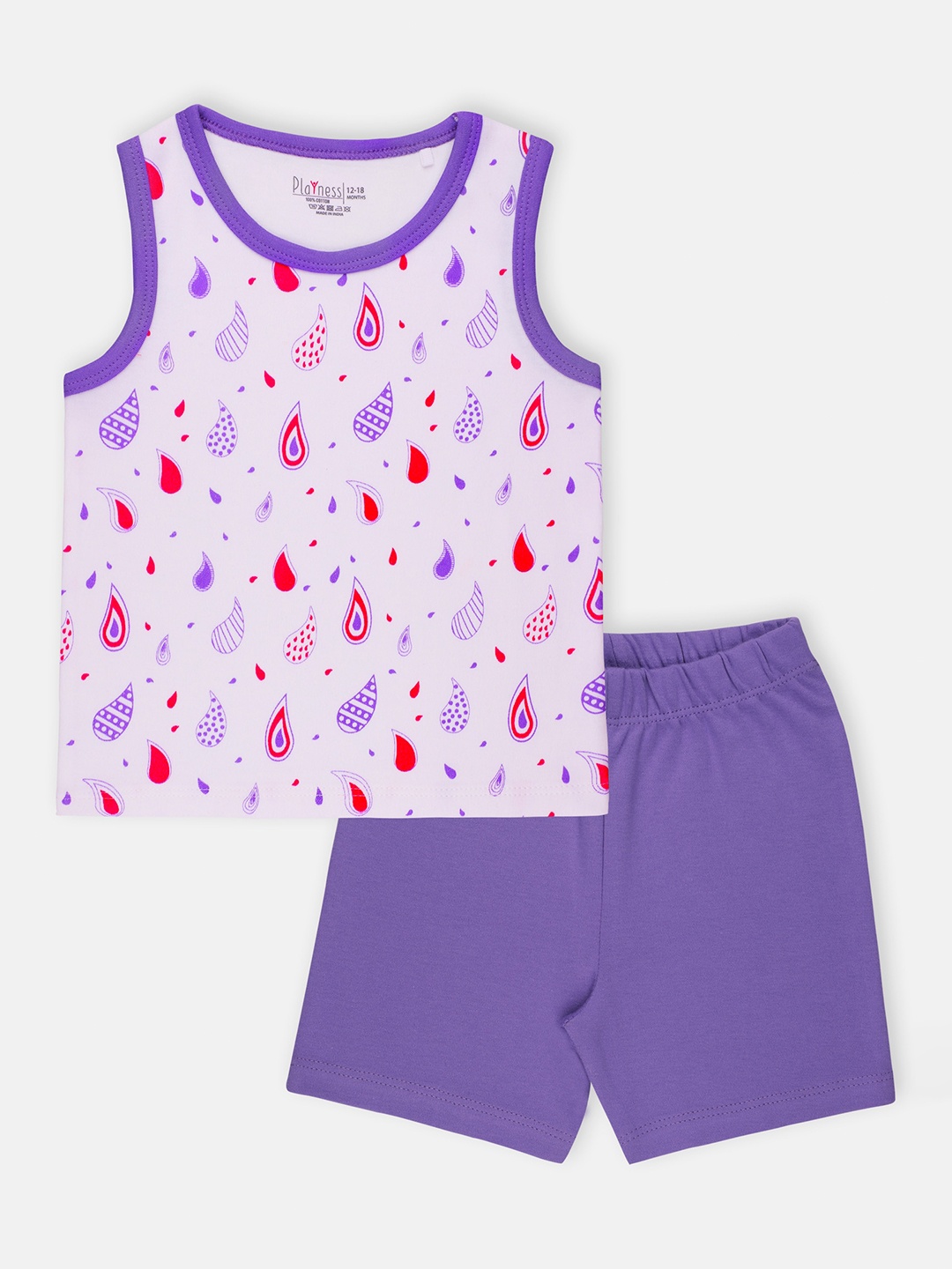 

PLAYNESS Girls Purple & White Printed T-shirt with Shorts
