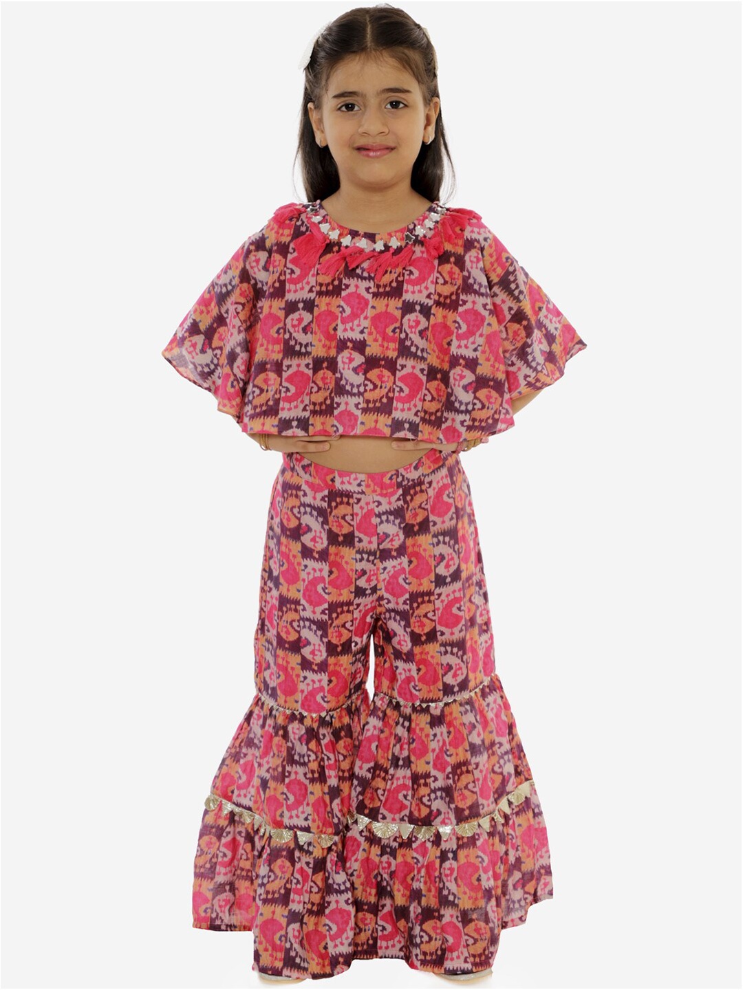 

LIL DRAMA Girls Pink & Brown Printed Top with Sharara