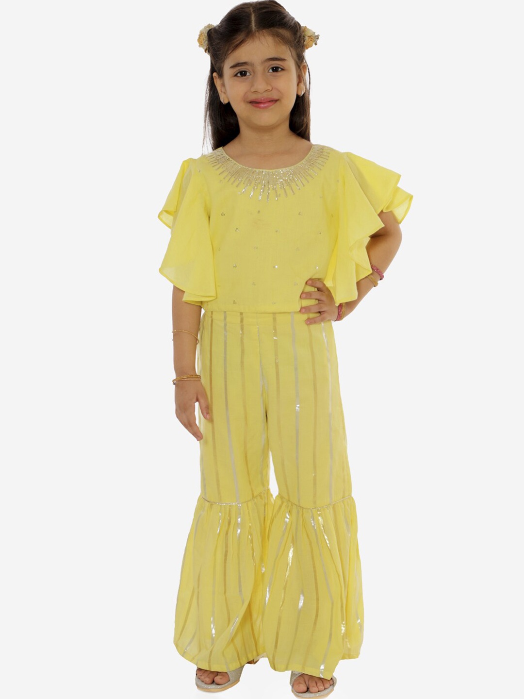 

LIL DRAMA Girls Yellow Embellished Top With Sharara