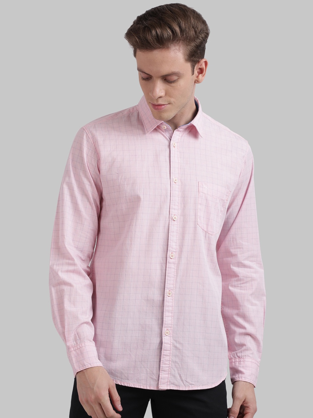 

Parx Men Pink Slim Fit Windowpane Checked Cotton Casual Shirt