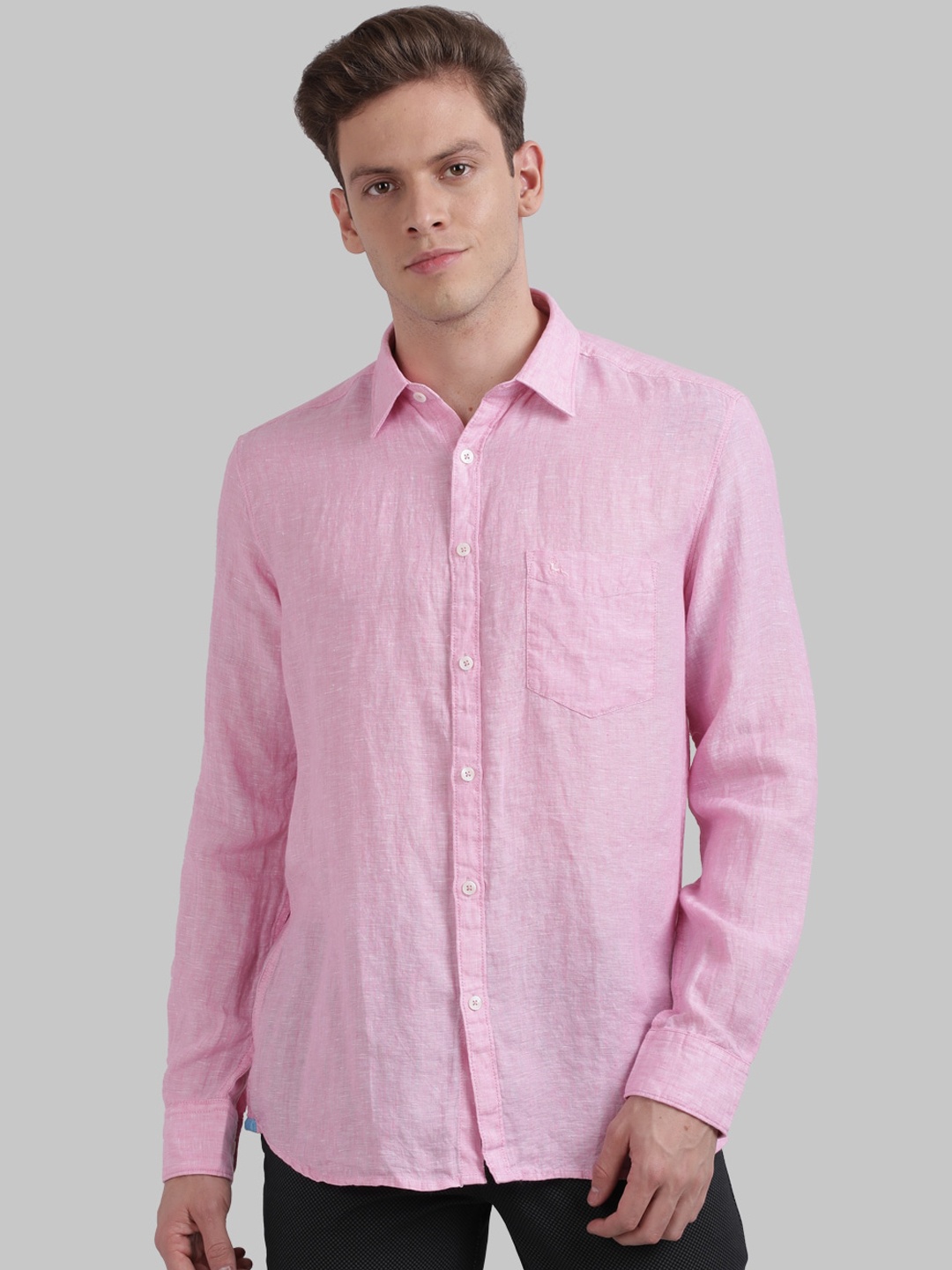 

Parx Men Pink Slim Fit Opaque Linen Casual Shirt