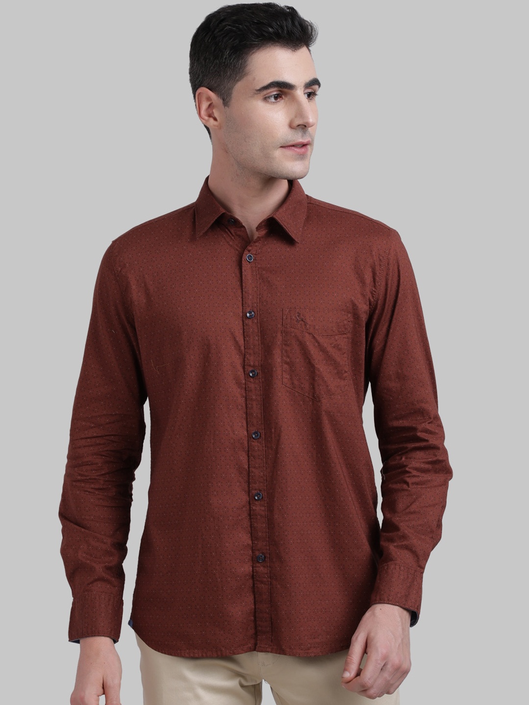 

Parx Men Brown Slim Fit Opaque Printed Cotton Casual Shirt