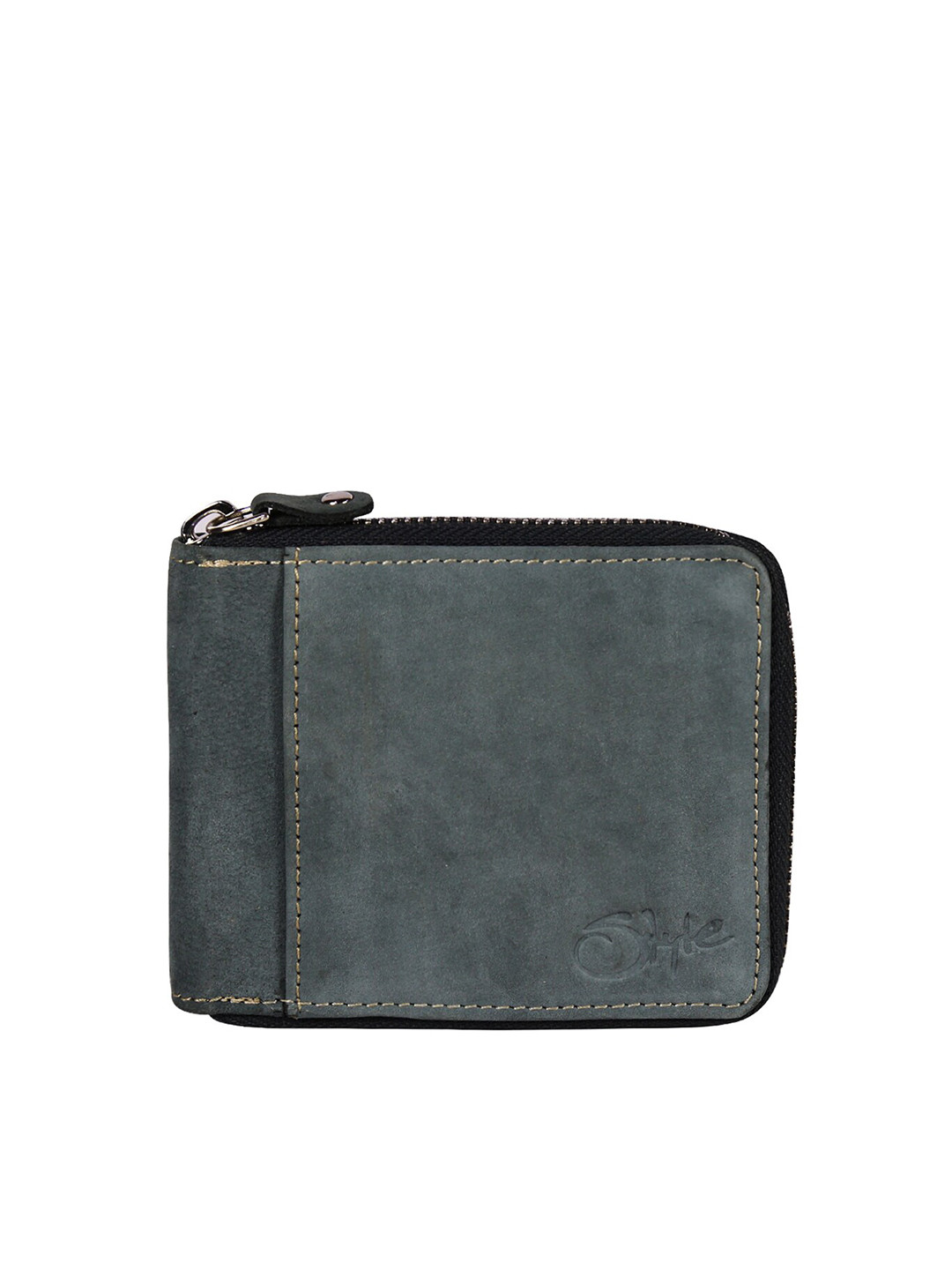 

Style SHOES Men Grey Leather Zip Around Wallet