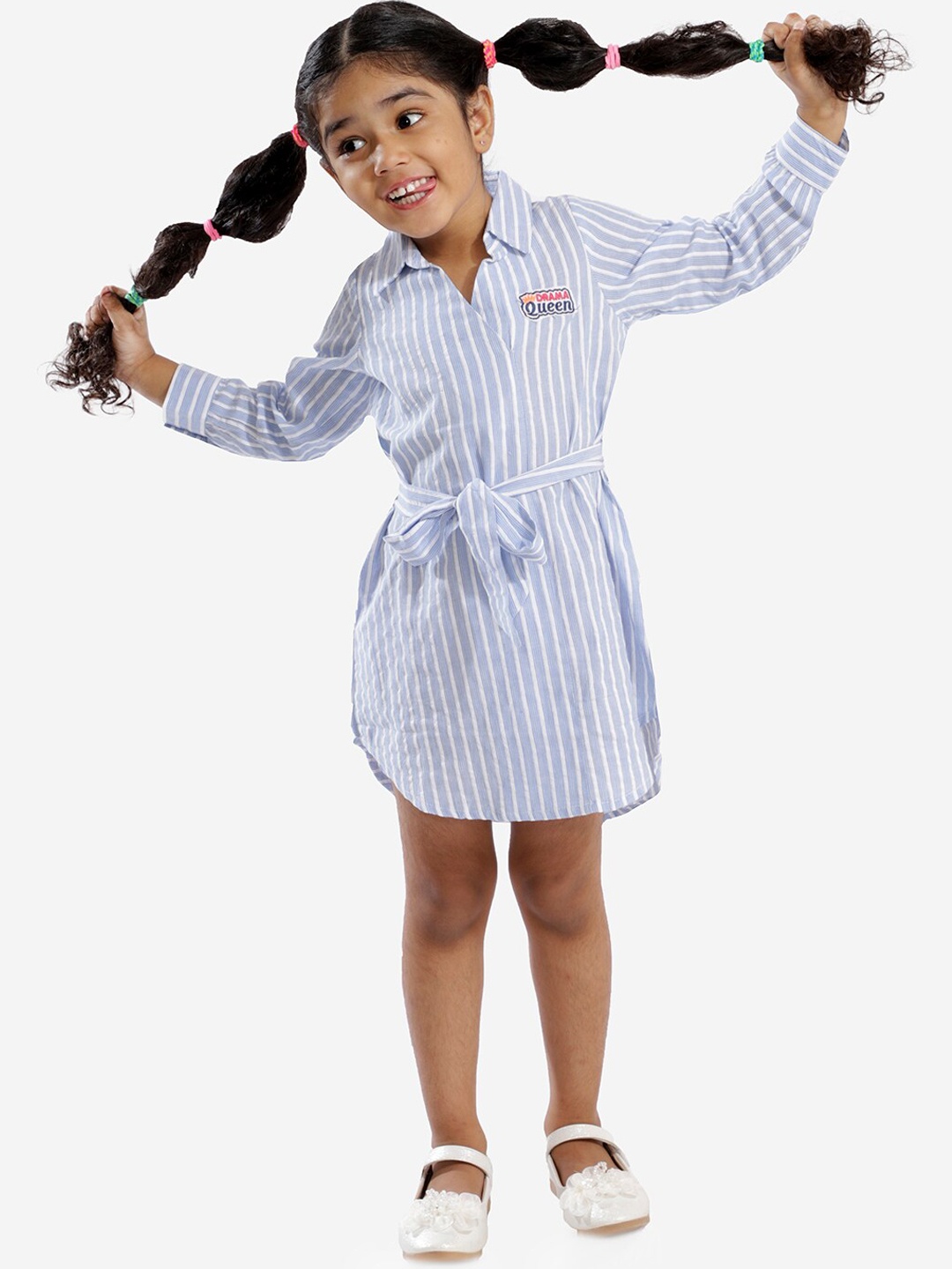 

LIL DRAMA Girls Blue & White Striped Shirt Dress