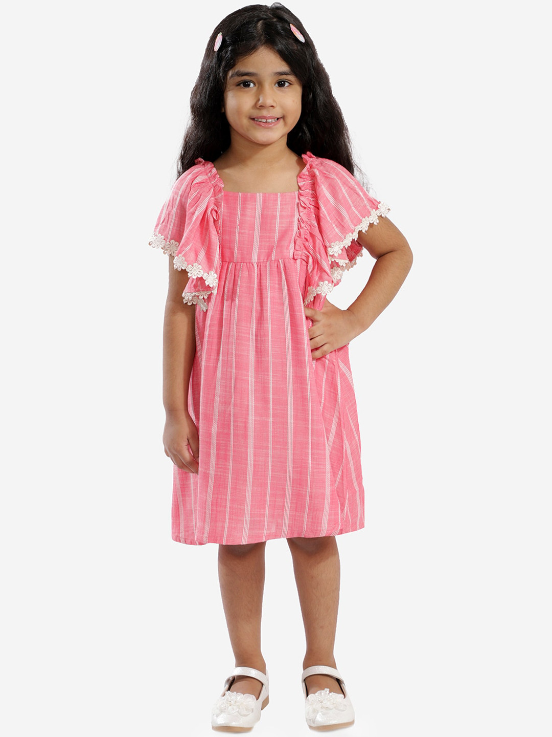 

LIL DRAMA Girls Pink & White Striped A-Line Dress