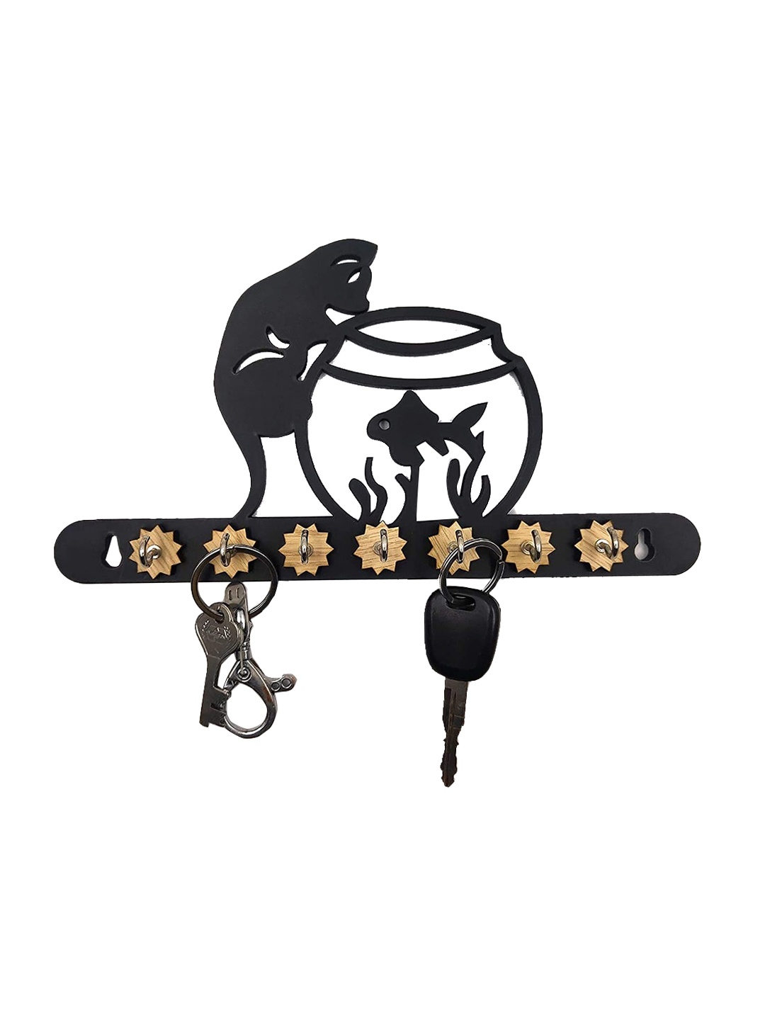 

WENS Black Cat & Fish 7 Hooks Key Holder