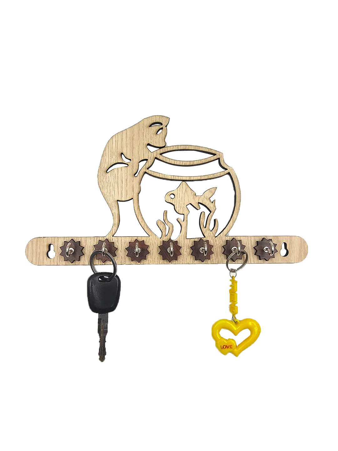

WENS Cream-Coloured Cat & Fish 7 Hooks Key Holder