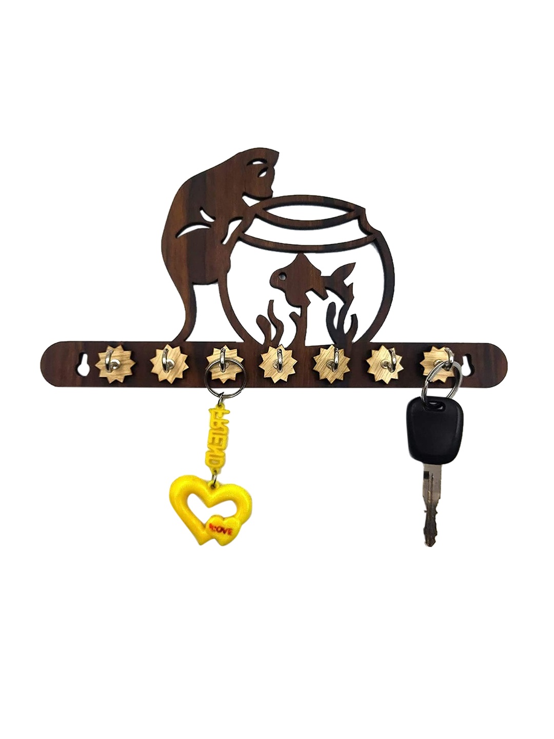 

WENS Brown Cat & Fish 7 Hooks Key Holder
