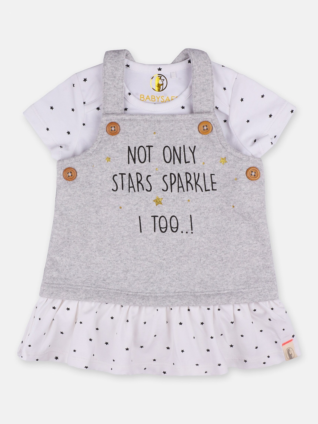 

Babysafe Girls Grey Melange & White Printed Tunic Dress
