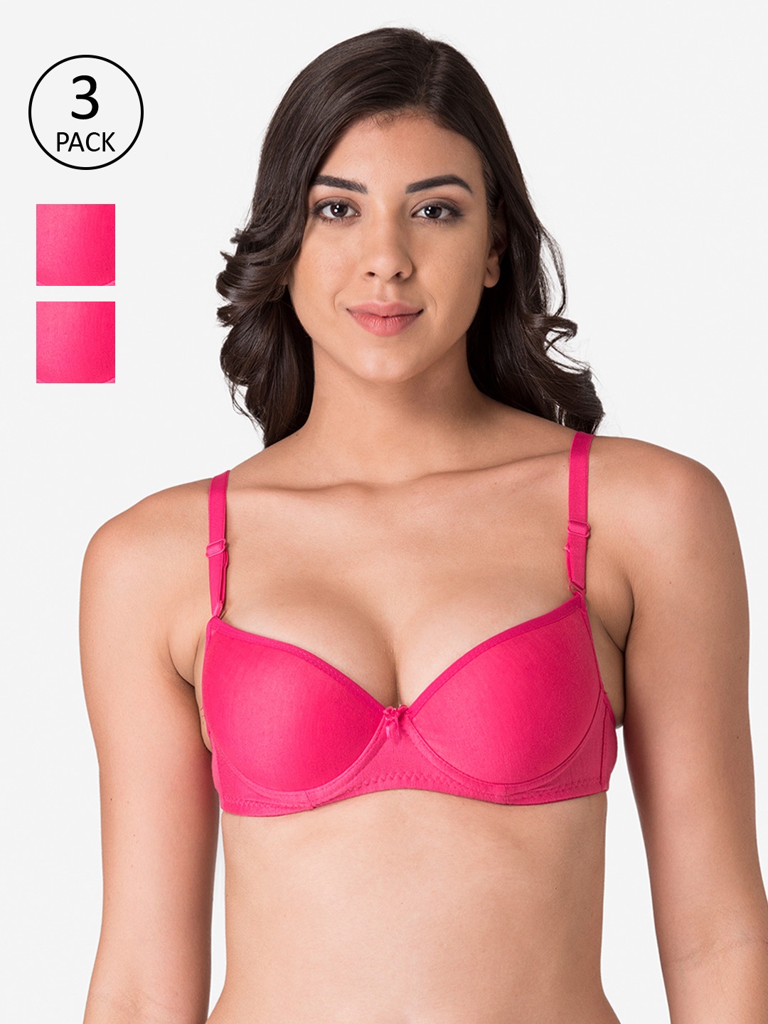 

KOMLI Pink Pack of 3 Underwired Heavily Padded Push-Up Bra